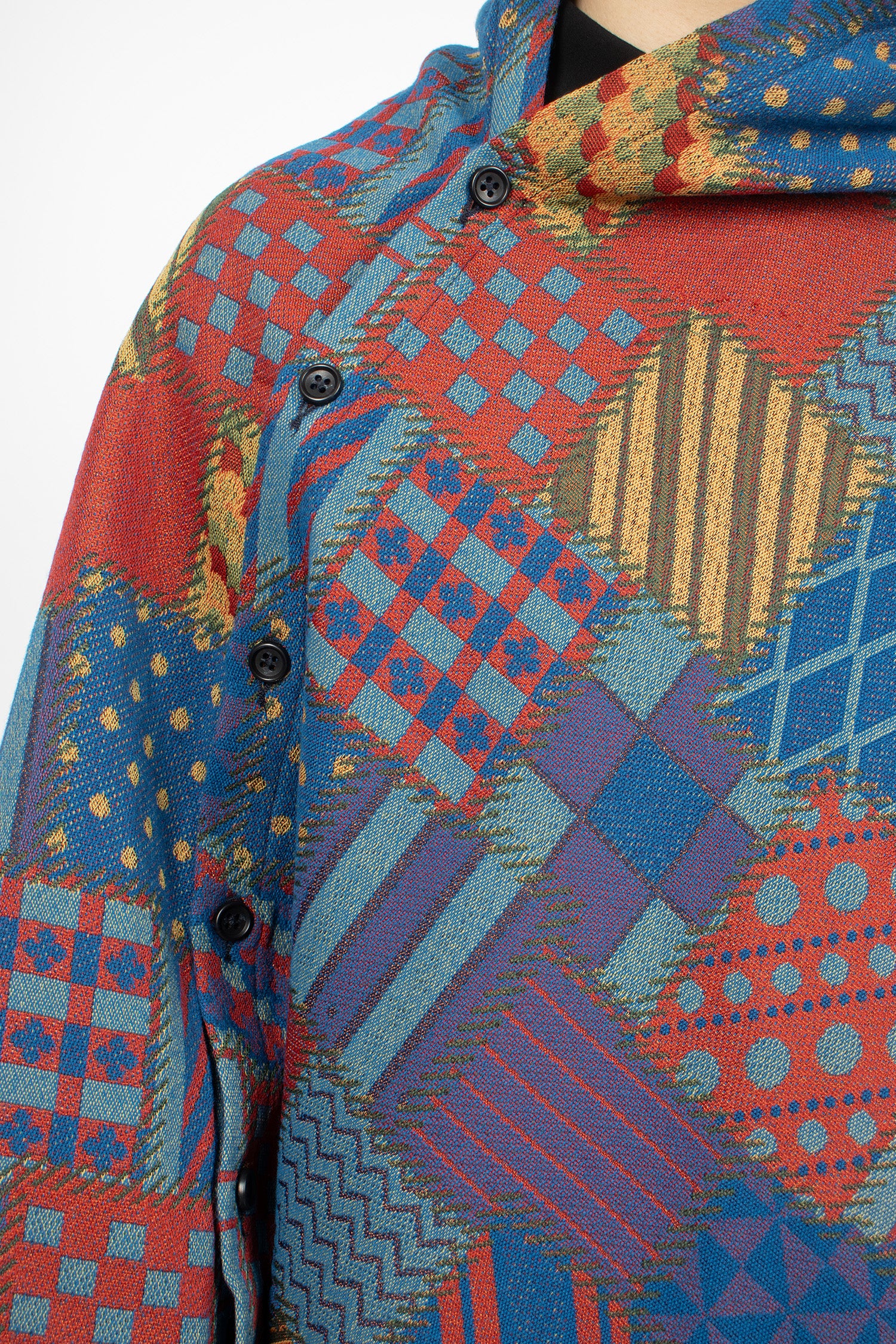 Button Shawl Multicolour Geometric Jacquard