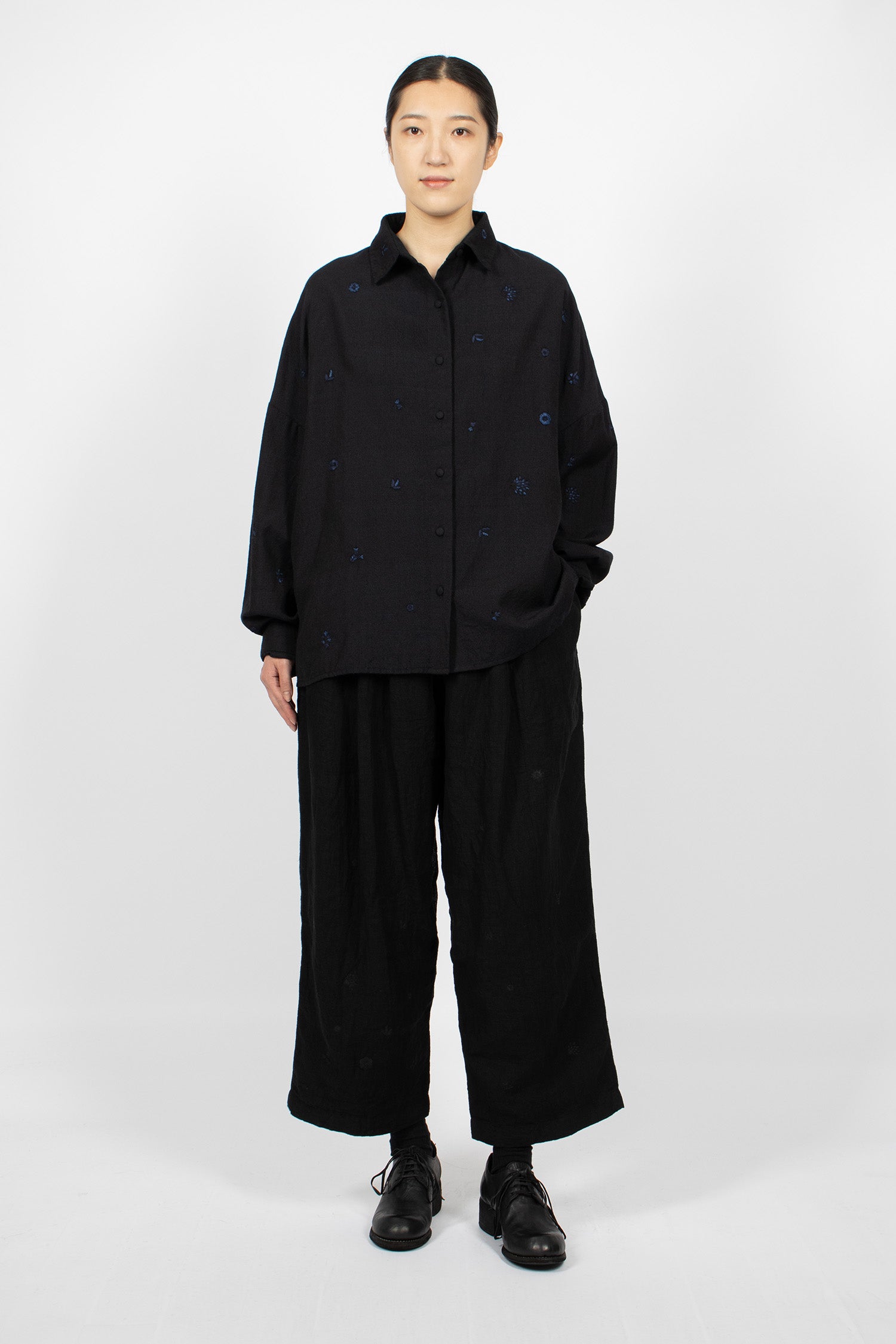 Mini Purana Embroidered Shirt Black Navy