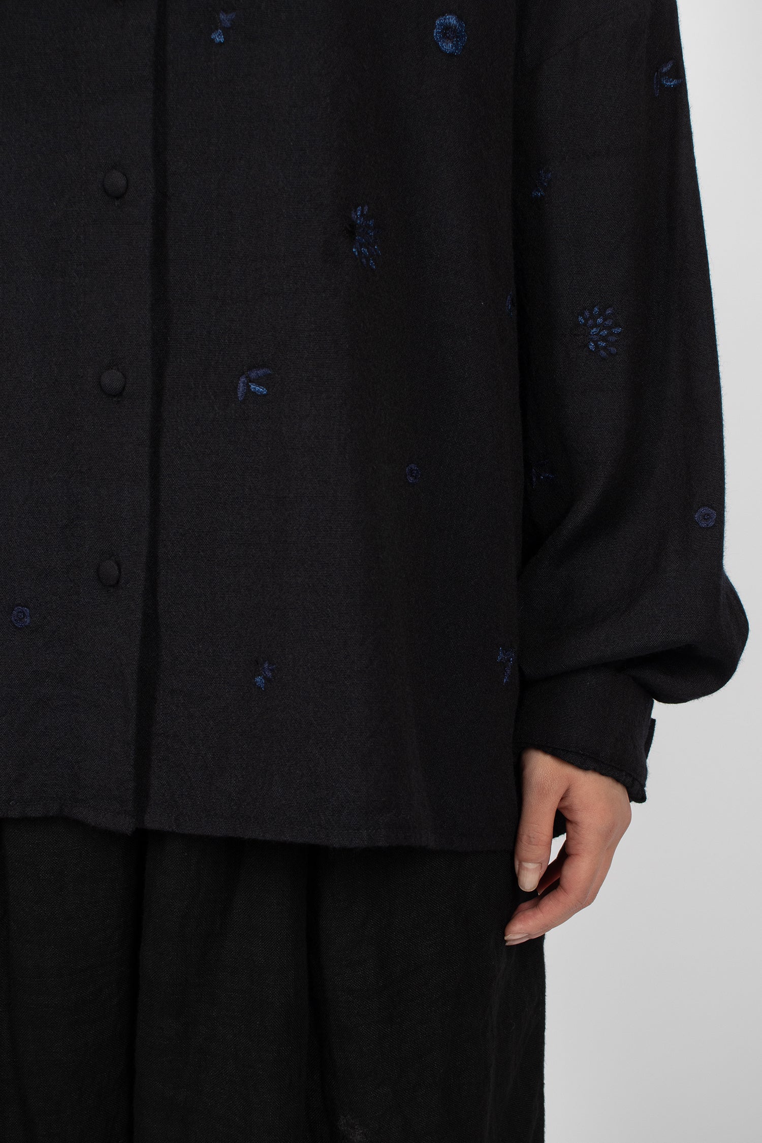 Mini Purana Embroidered Shirt Black Navy