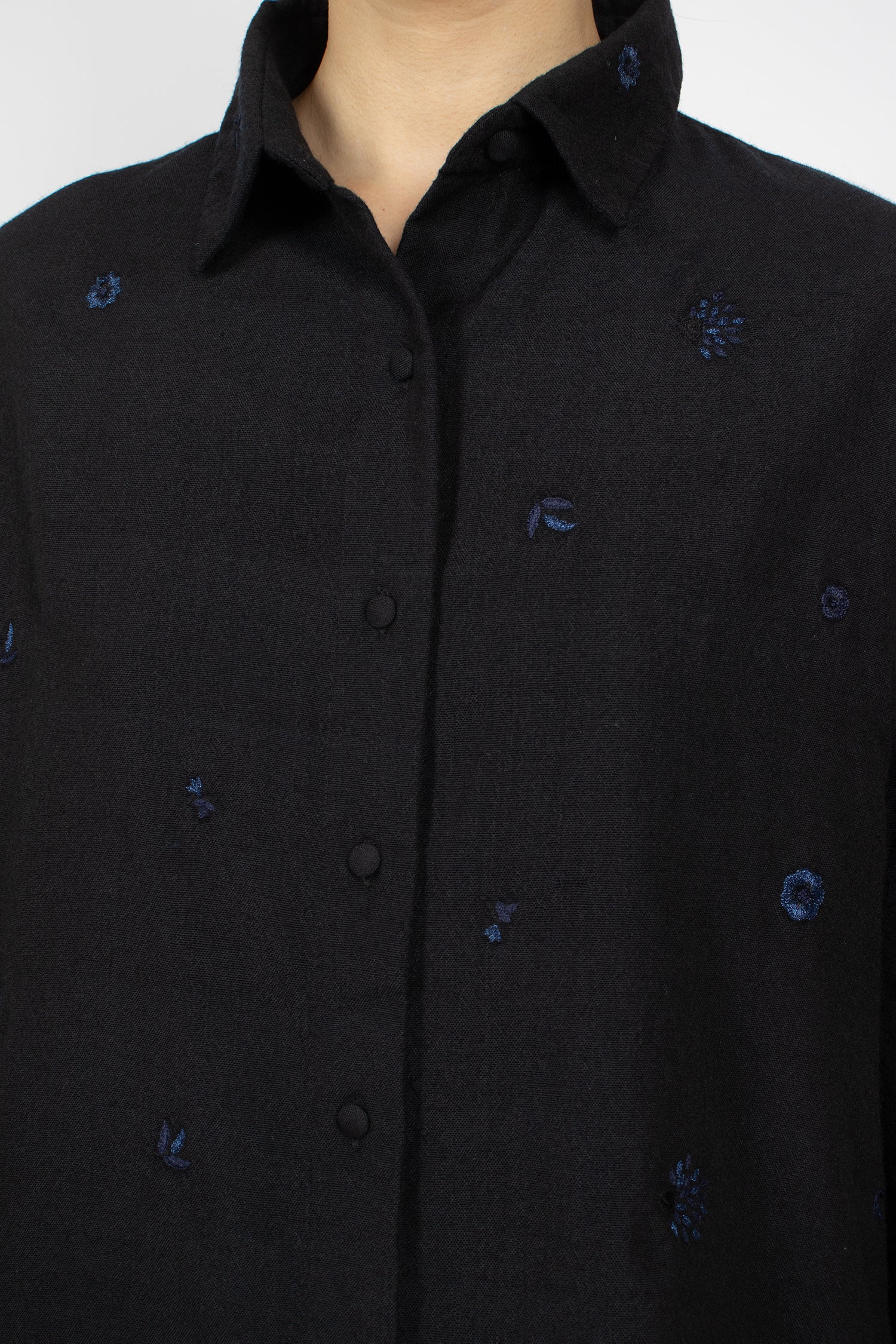 Mini Purana Embroidered Shirt Black Navy