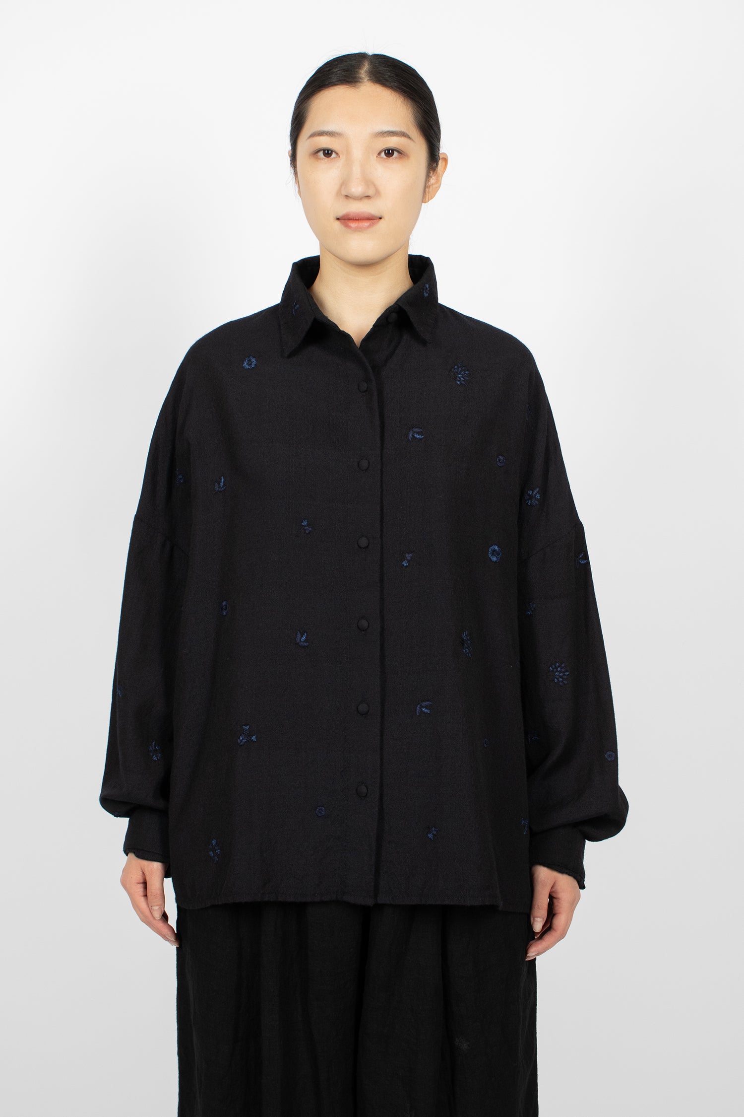 Mini Purana Embroidered Shirt Black Navy