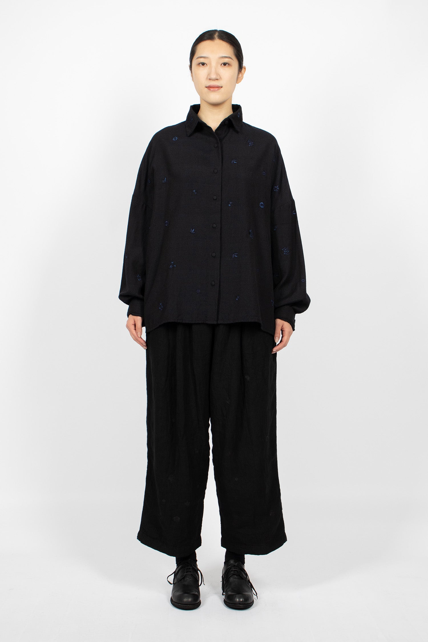 Mini Purana Embroidered Shirt Black Navy