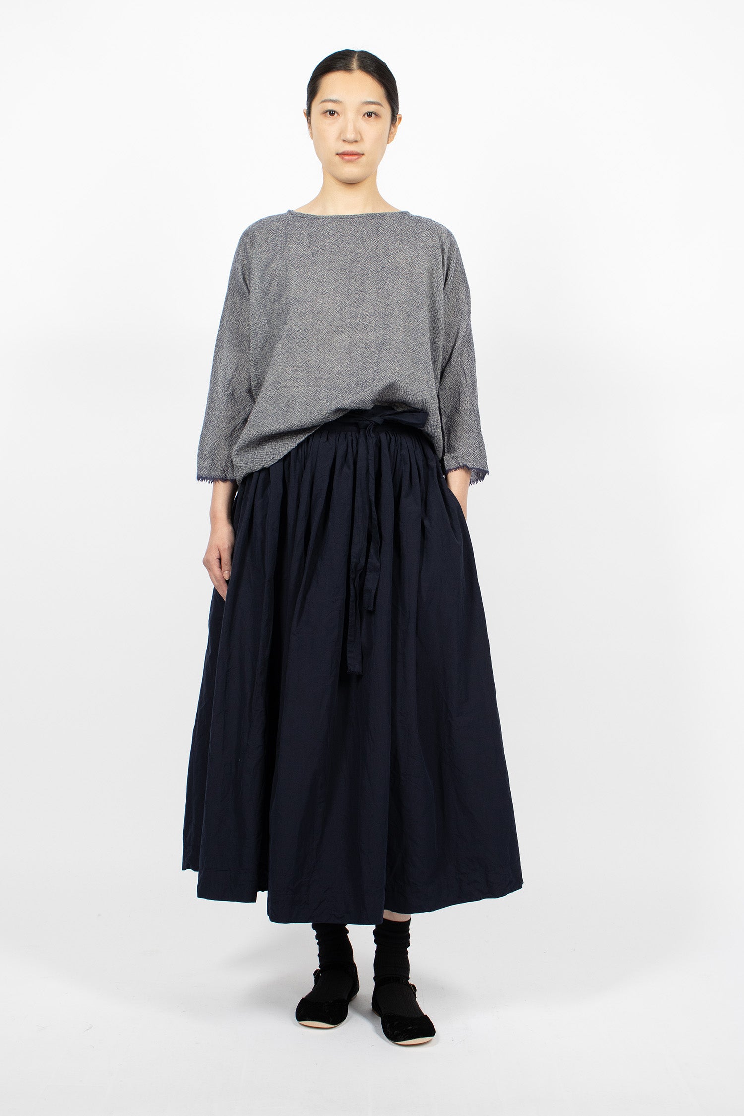 Washed Ribbon Skirt Dark Blue
