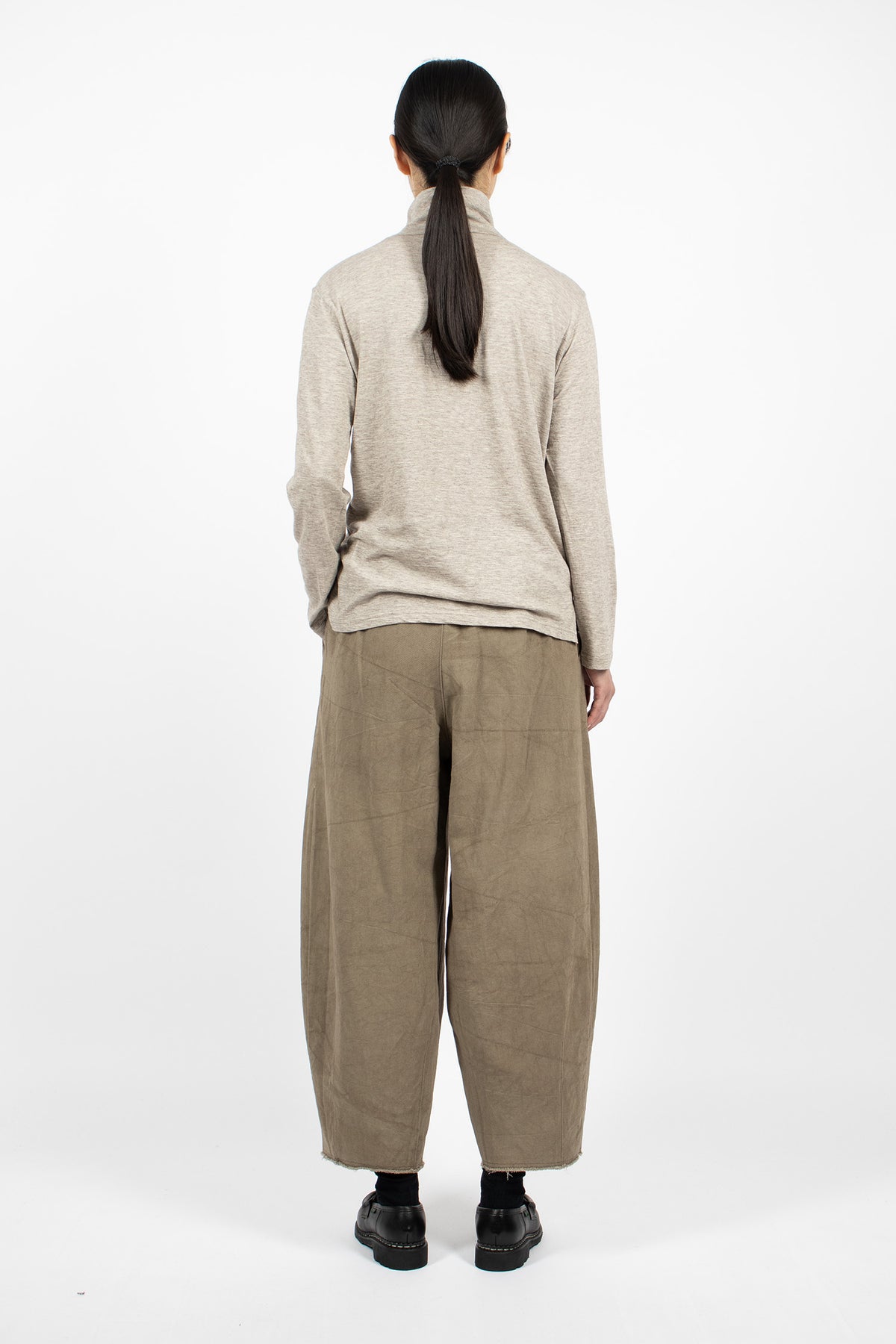 Wide Leg Linen Blend Twill Pants Olive