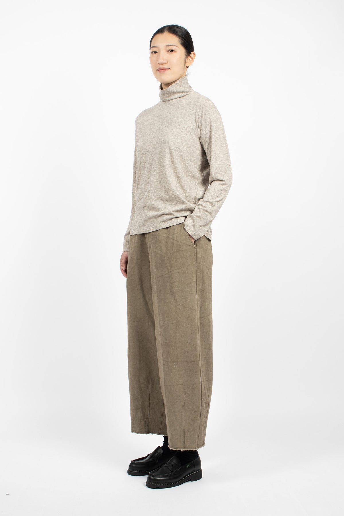 Wide Leg Linen Blend Twill Pants Olive