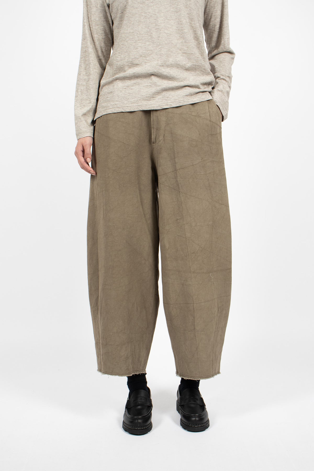 Wide Leg Linen Blend Twill Pants Olive