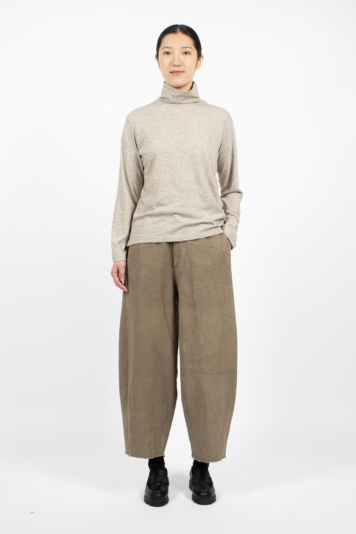 Wide Leg Linen Blend Twill Pants Olive