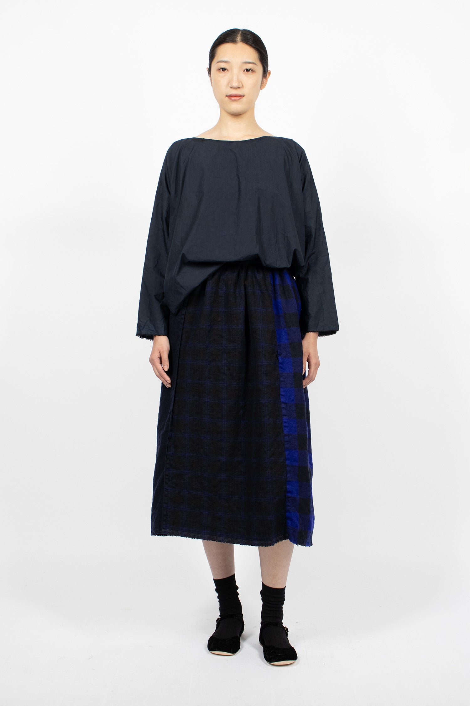 Drawstring Patch Skirt Black Blue Mix