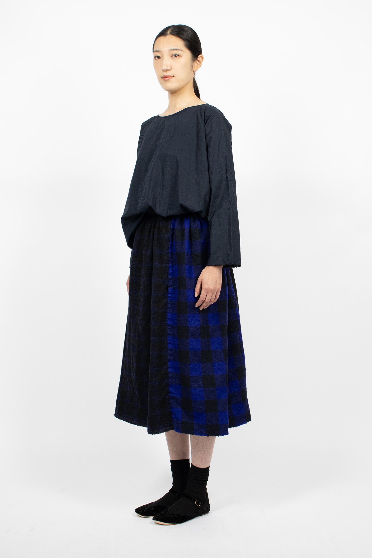 Drawstring Patch Skirt Black Blue Mix