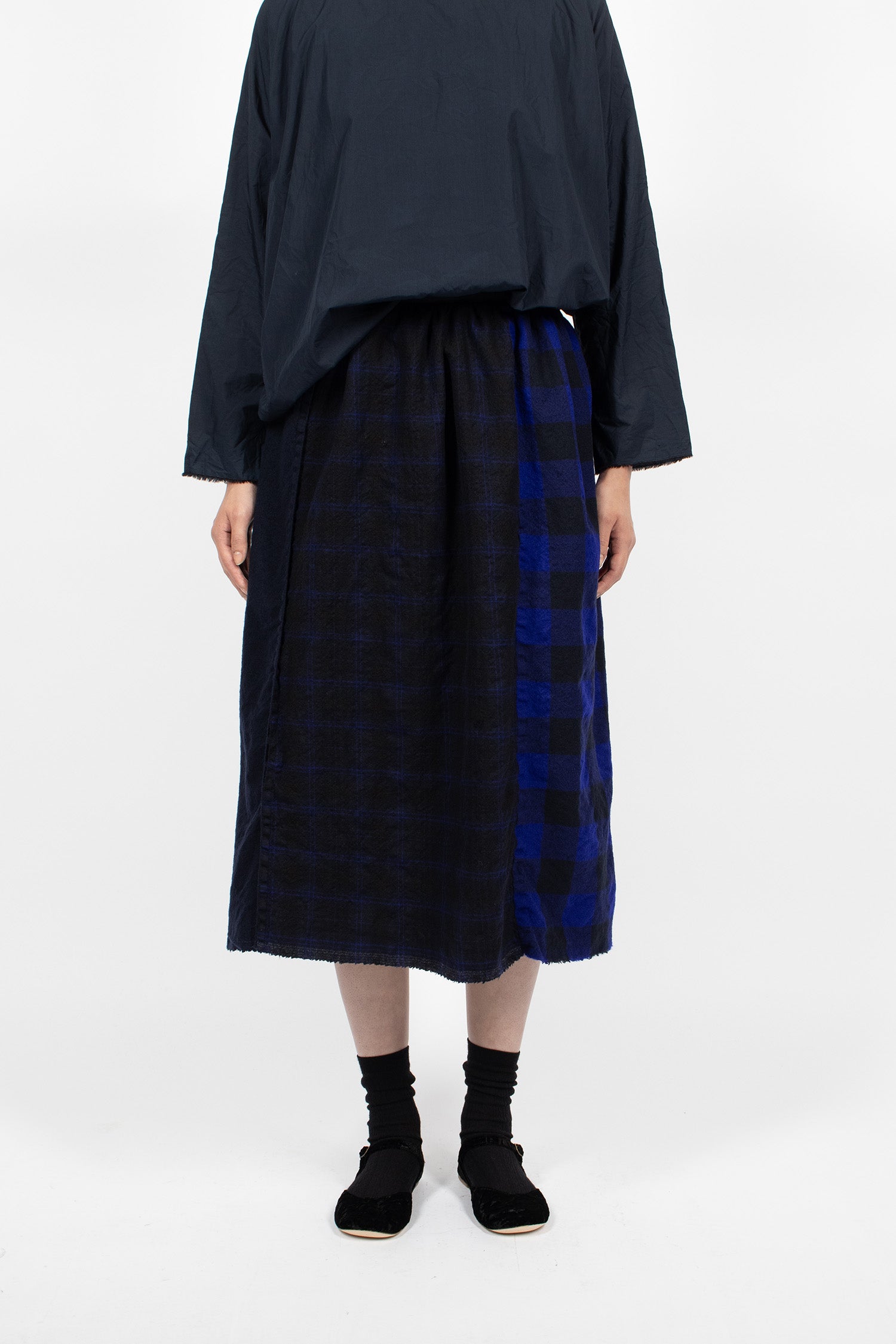 Drawstring Patch Skirt Black Blue Mix