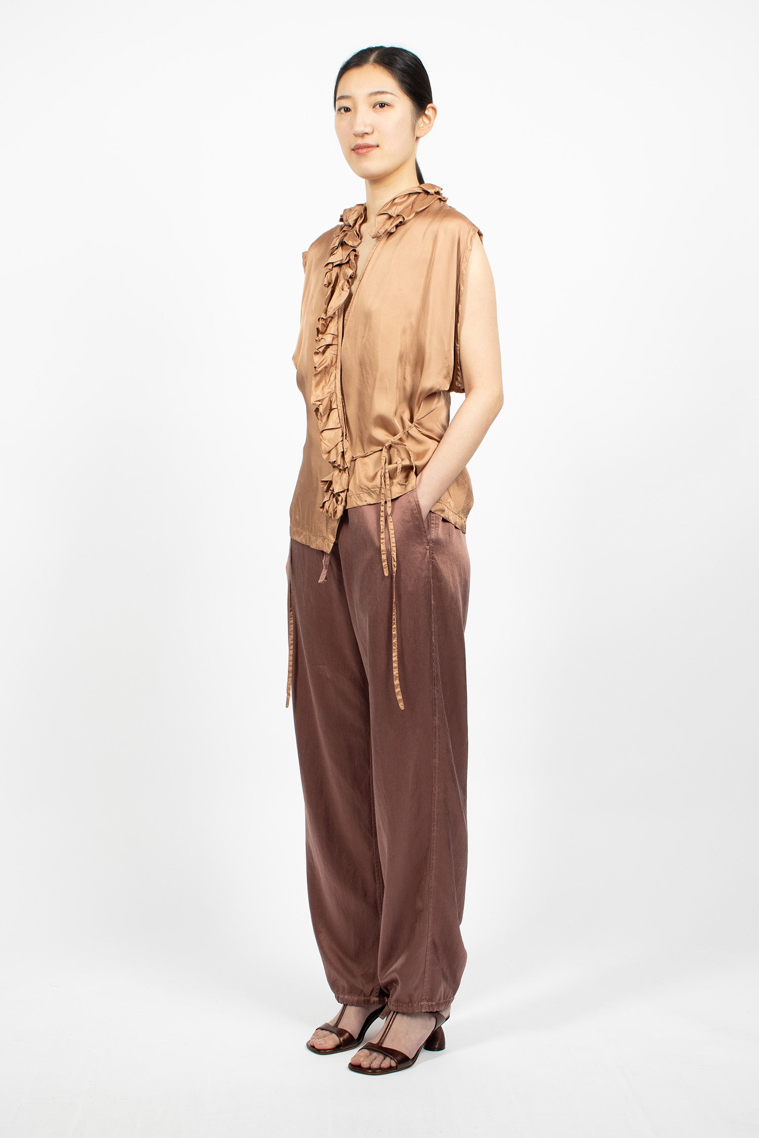 Drawstring Twill Pants Taupe