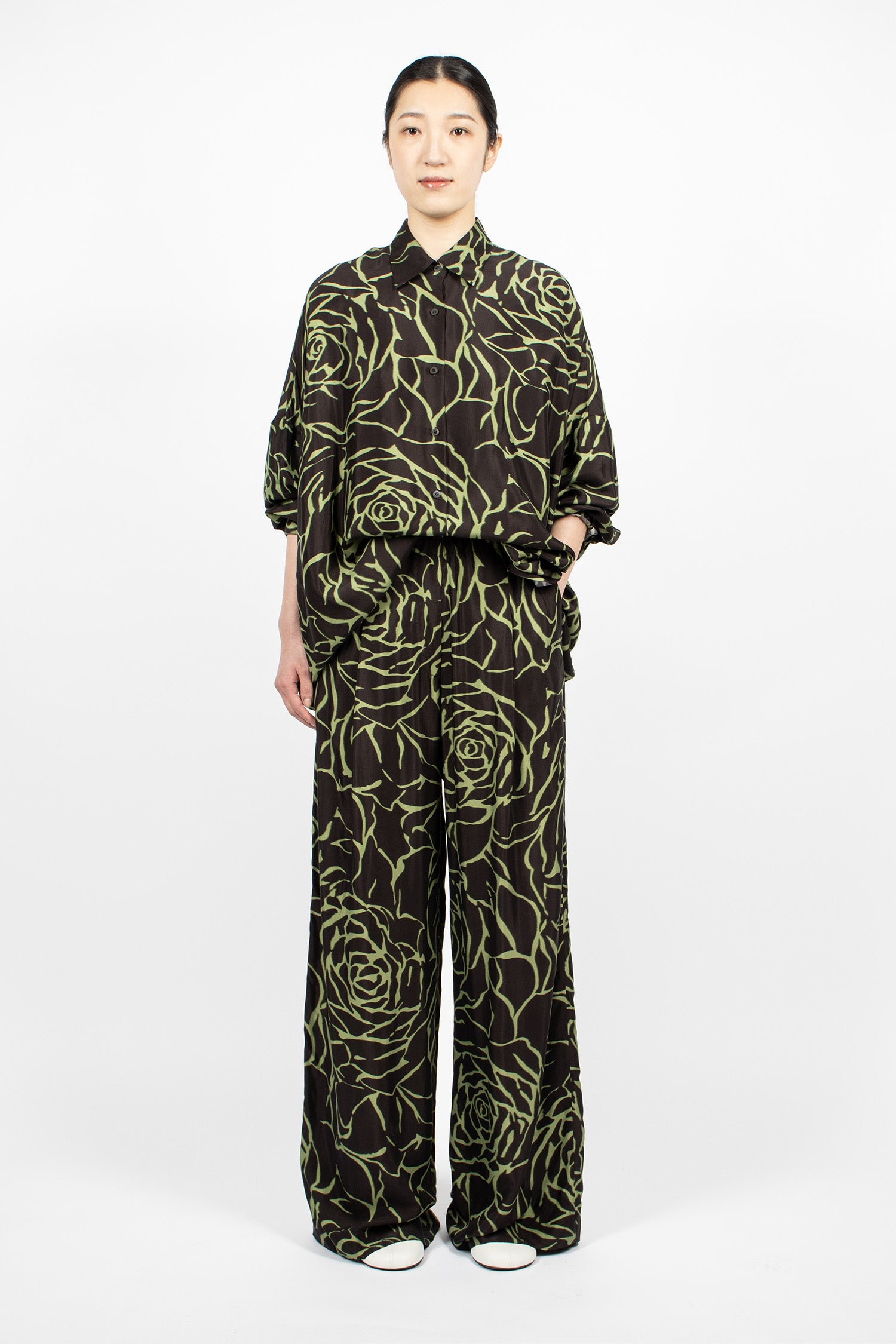 Wide Leg Elasticated Pants Black/Rose