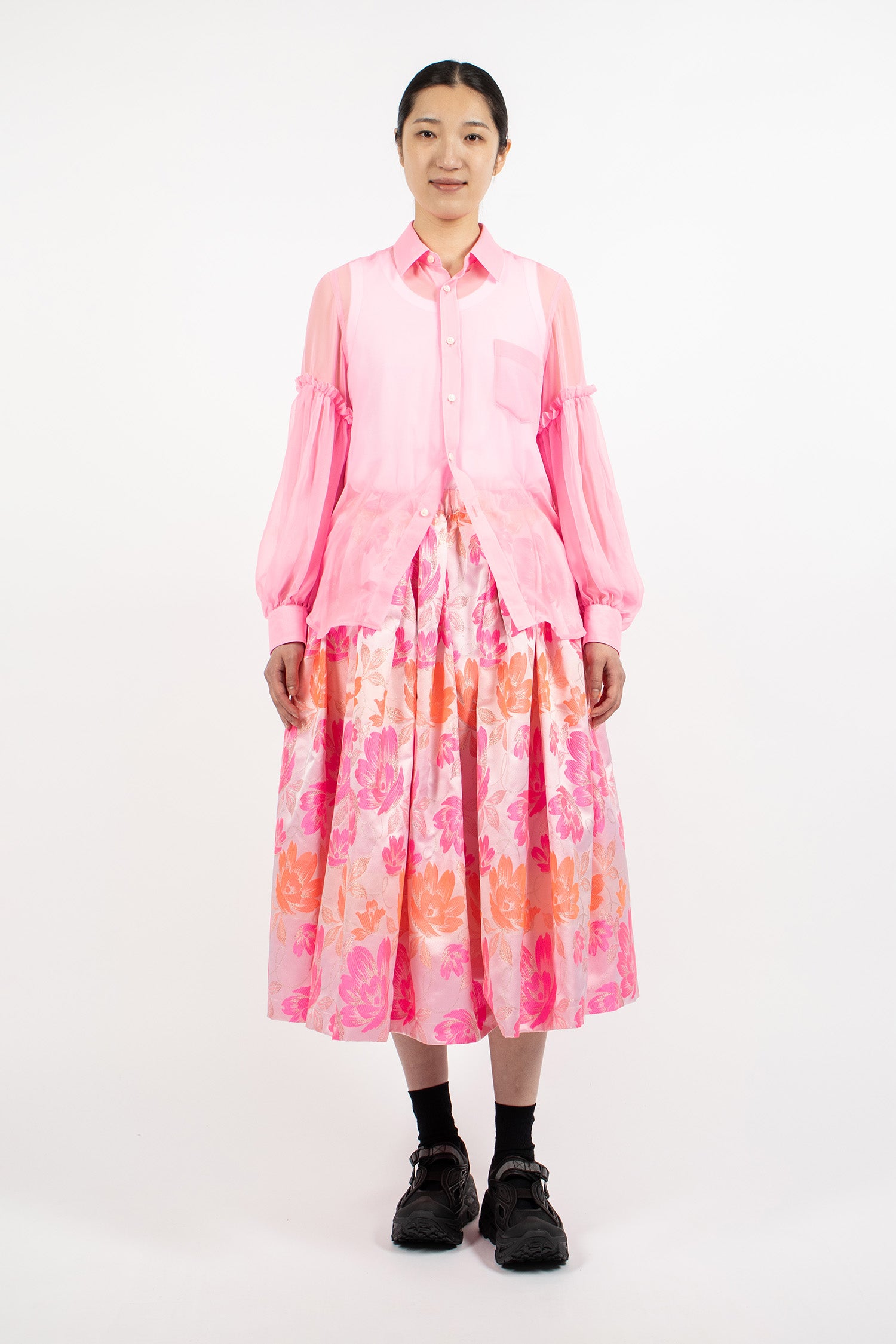 Button-Up Sheer Blouse Pink