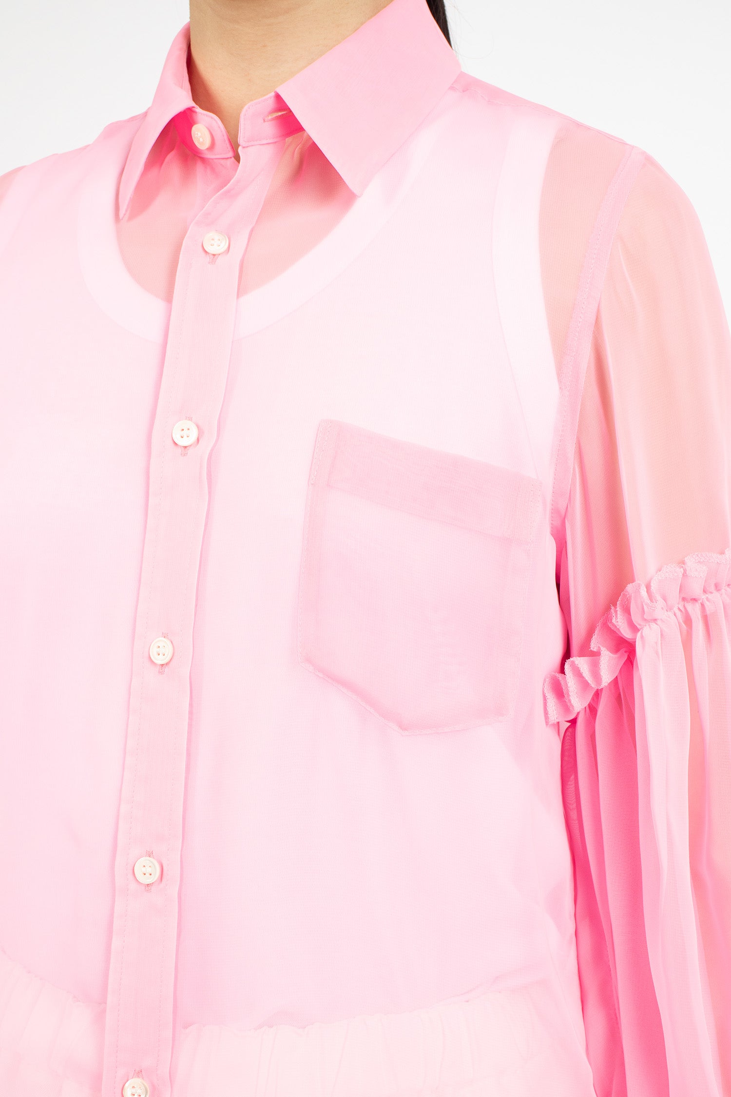 Button-Up Sheer Blouse Pink