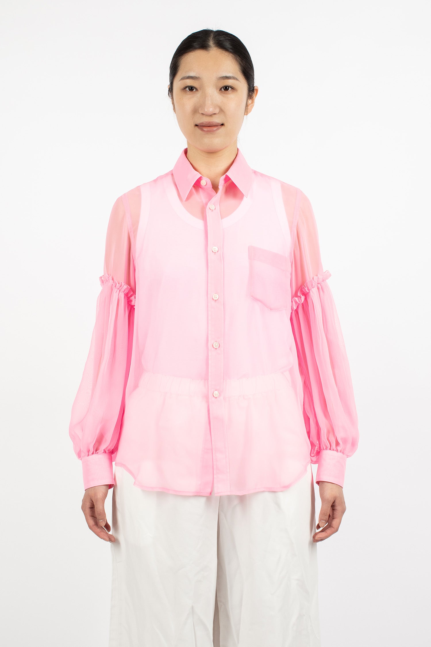 Button-Up Sheer Blouse Pink