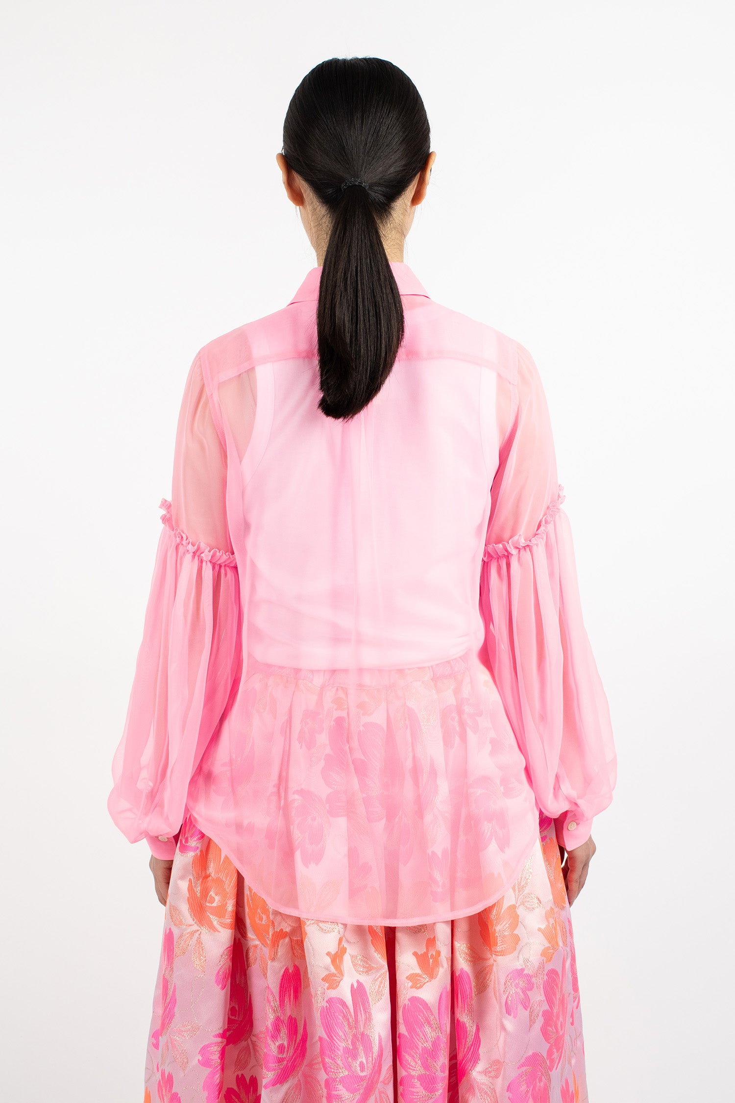 Button-Up Sheer Blouse Pink