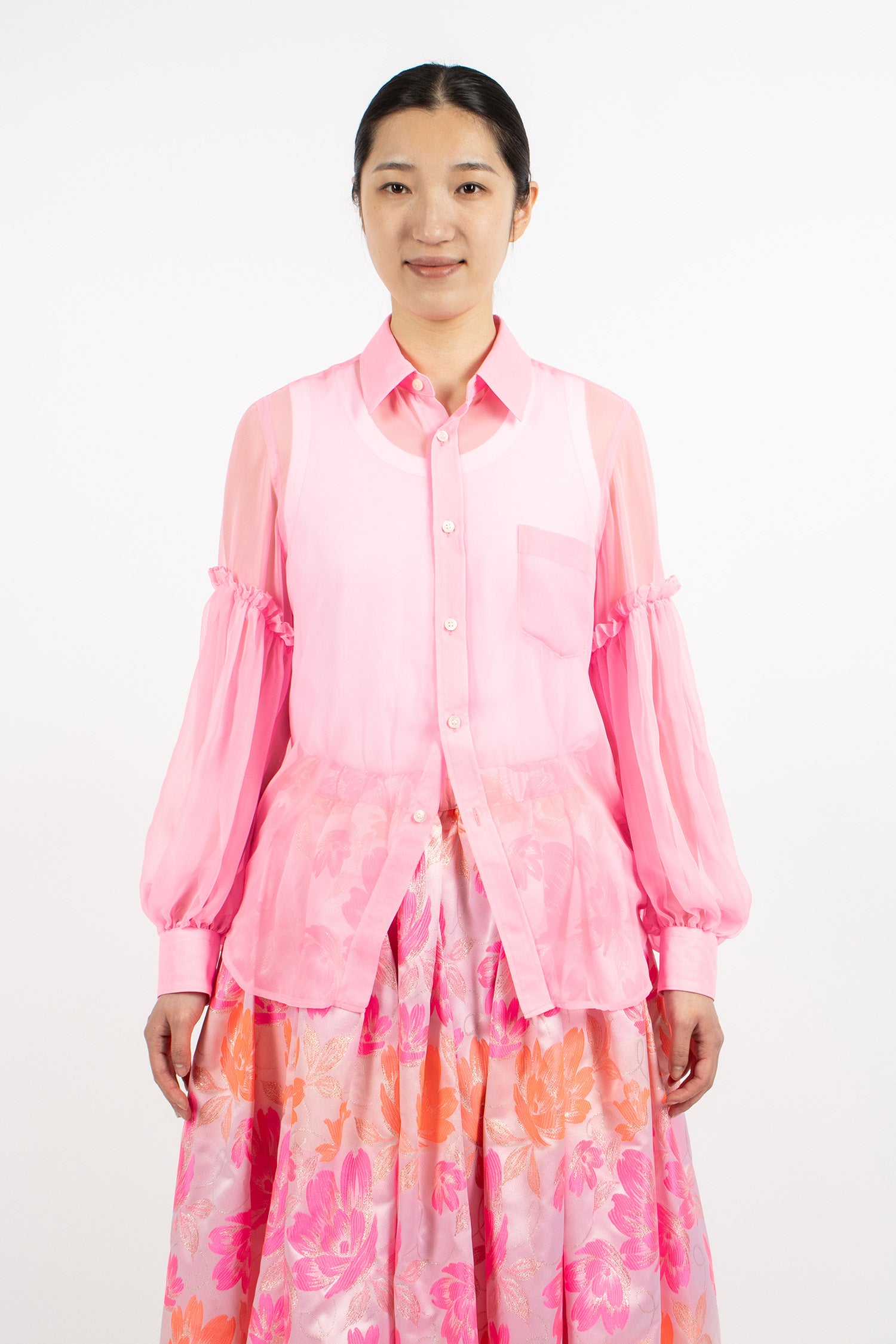 Button-Up Sheer Blouse Pink