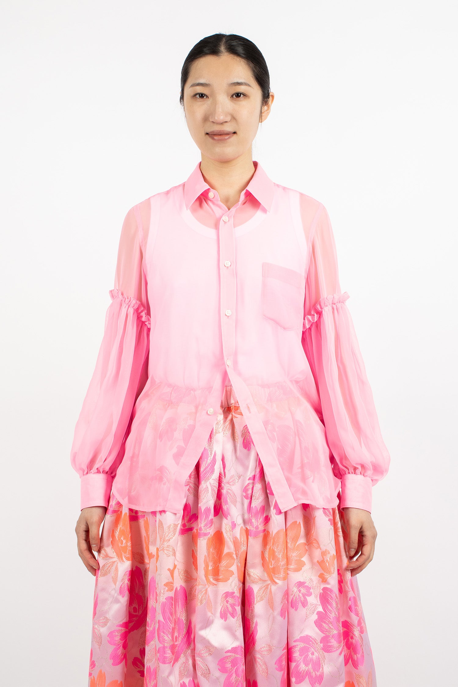 Button-Up Sheer Blouse Pink