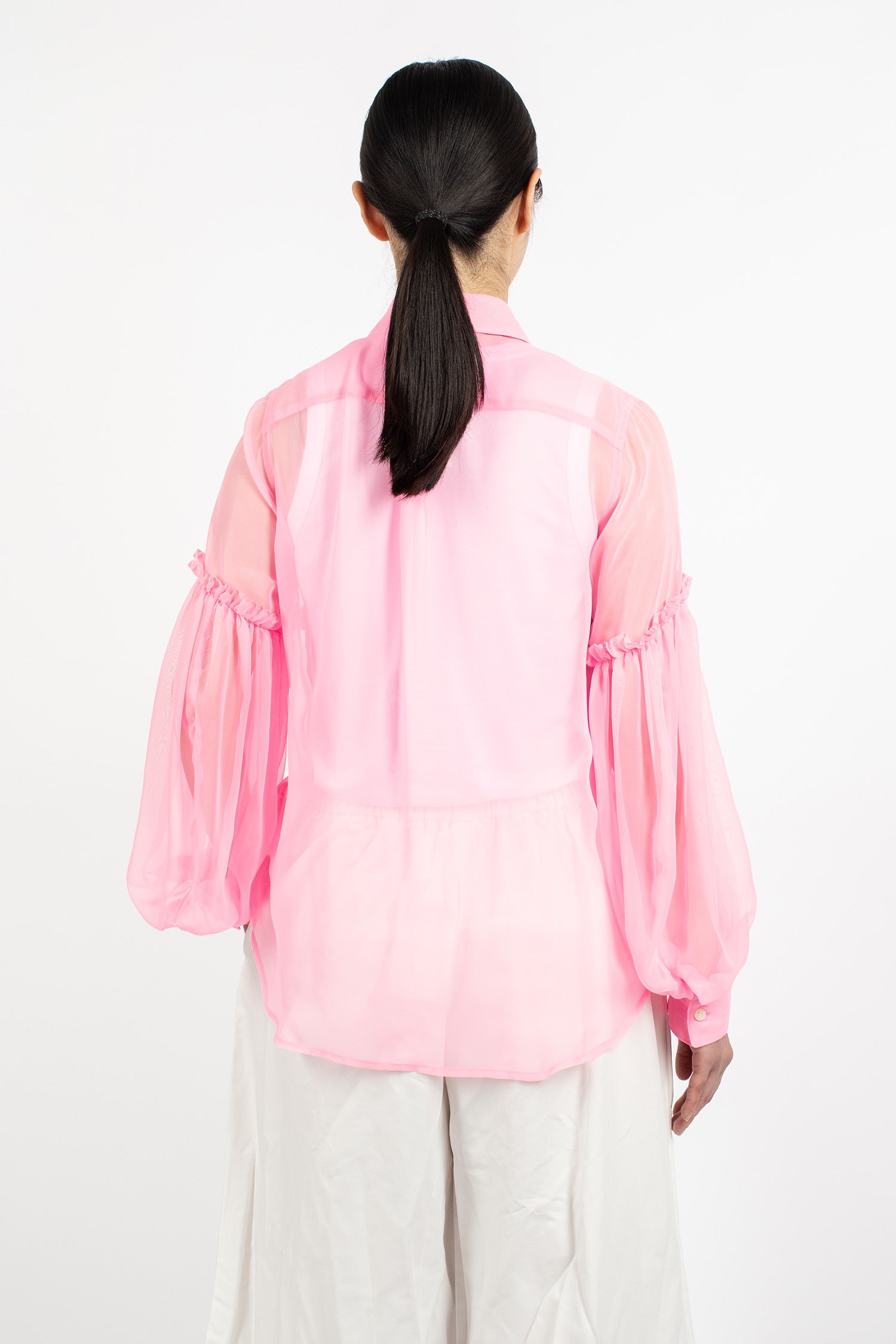 Button-Up Sheer Blouse Pink