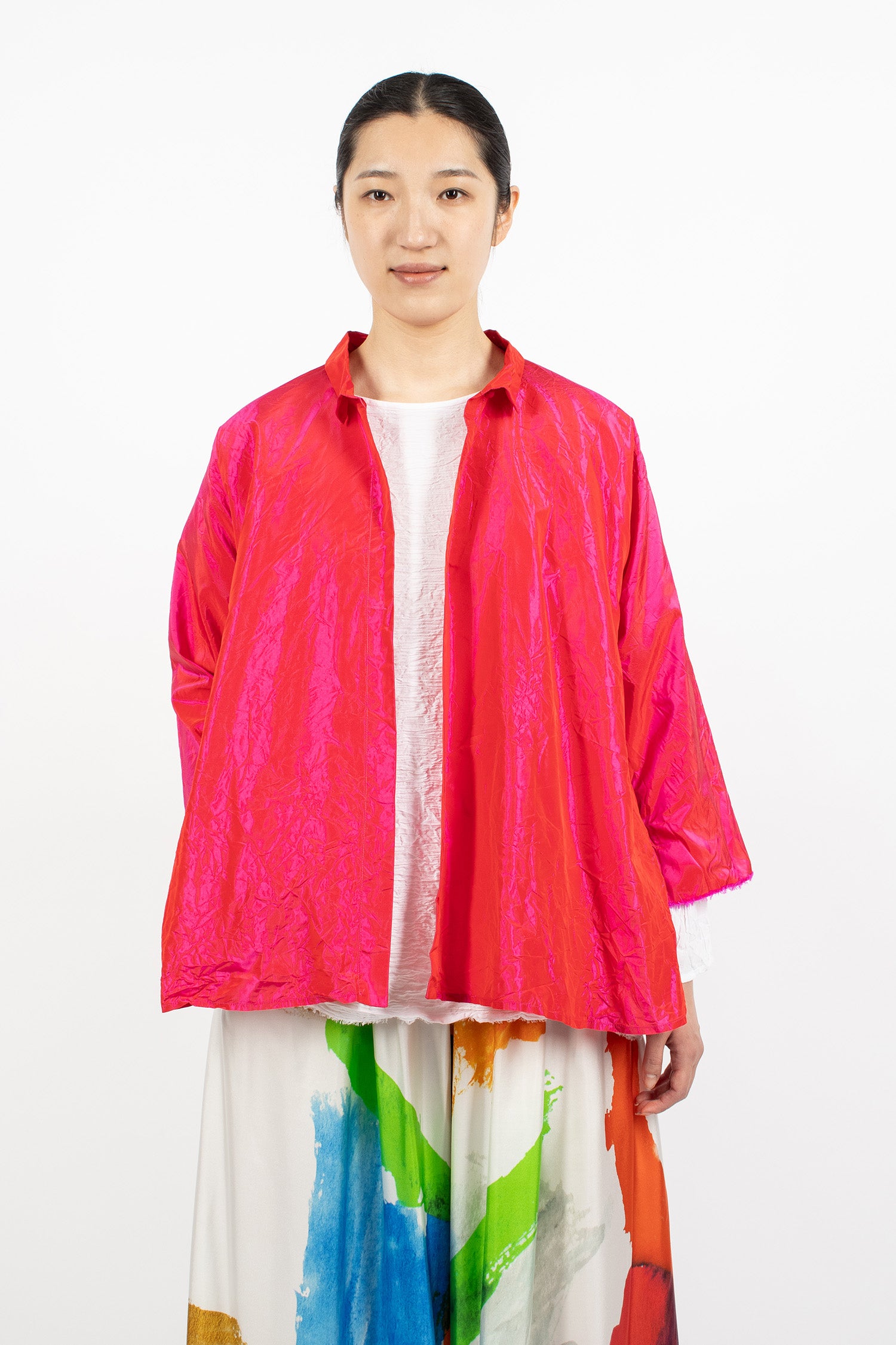 Washed Silk Jacket Fuchsia Red