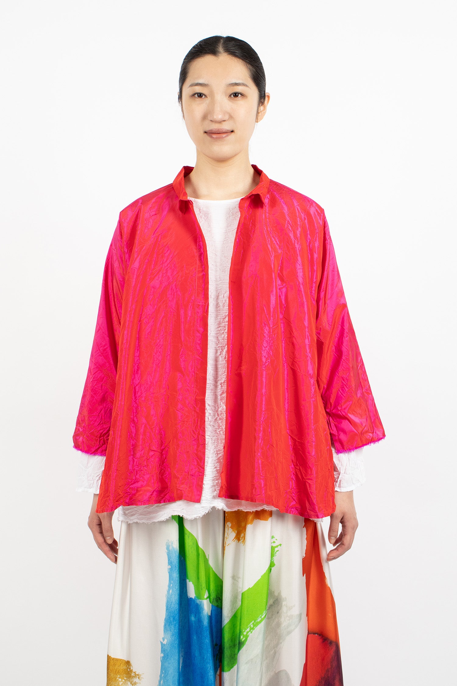 Washed Silk Jacket Fuchsia Red