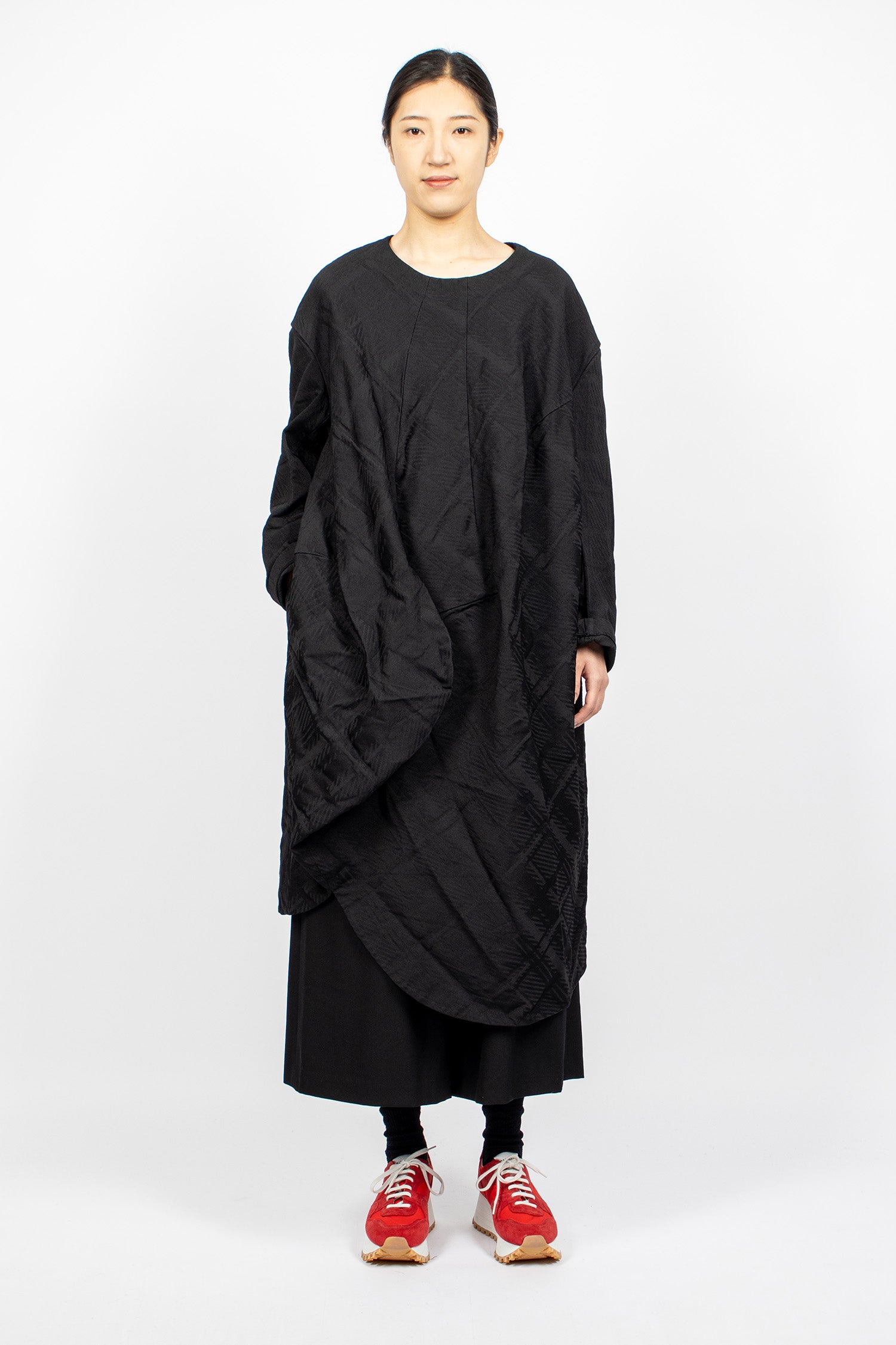 Jacquard Crew Neck Dress Black