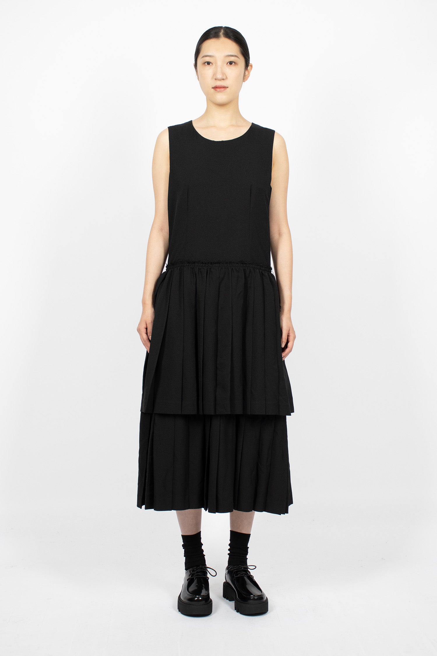 Pleated Pinafore Dress Black