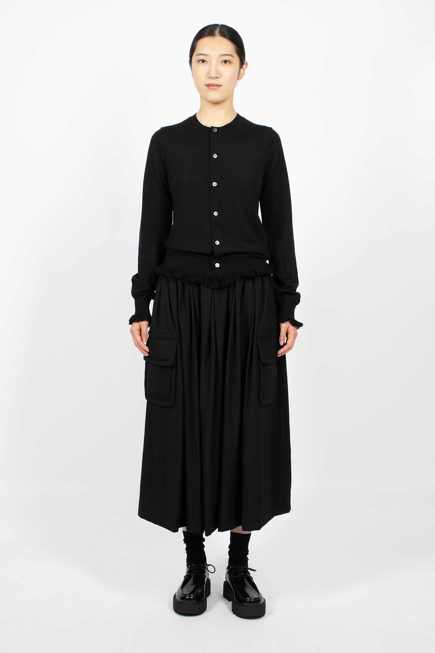 Frill Wool Cardigan Black