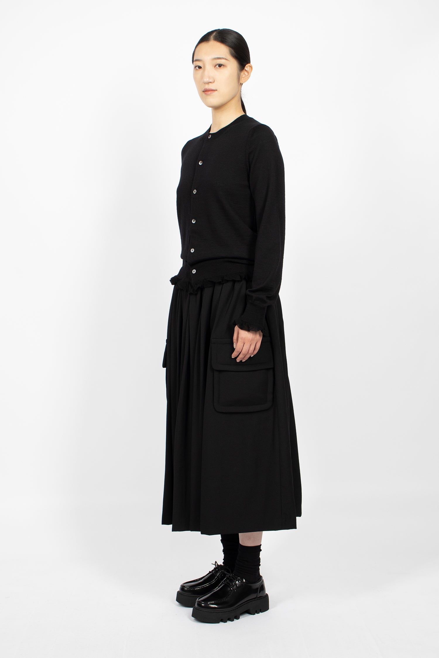 Padded Pocket Pleated Skirt Black