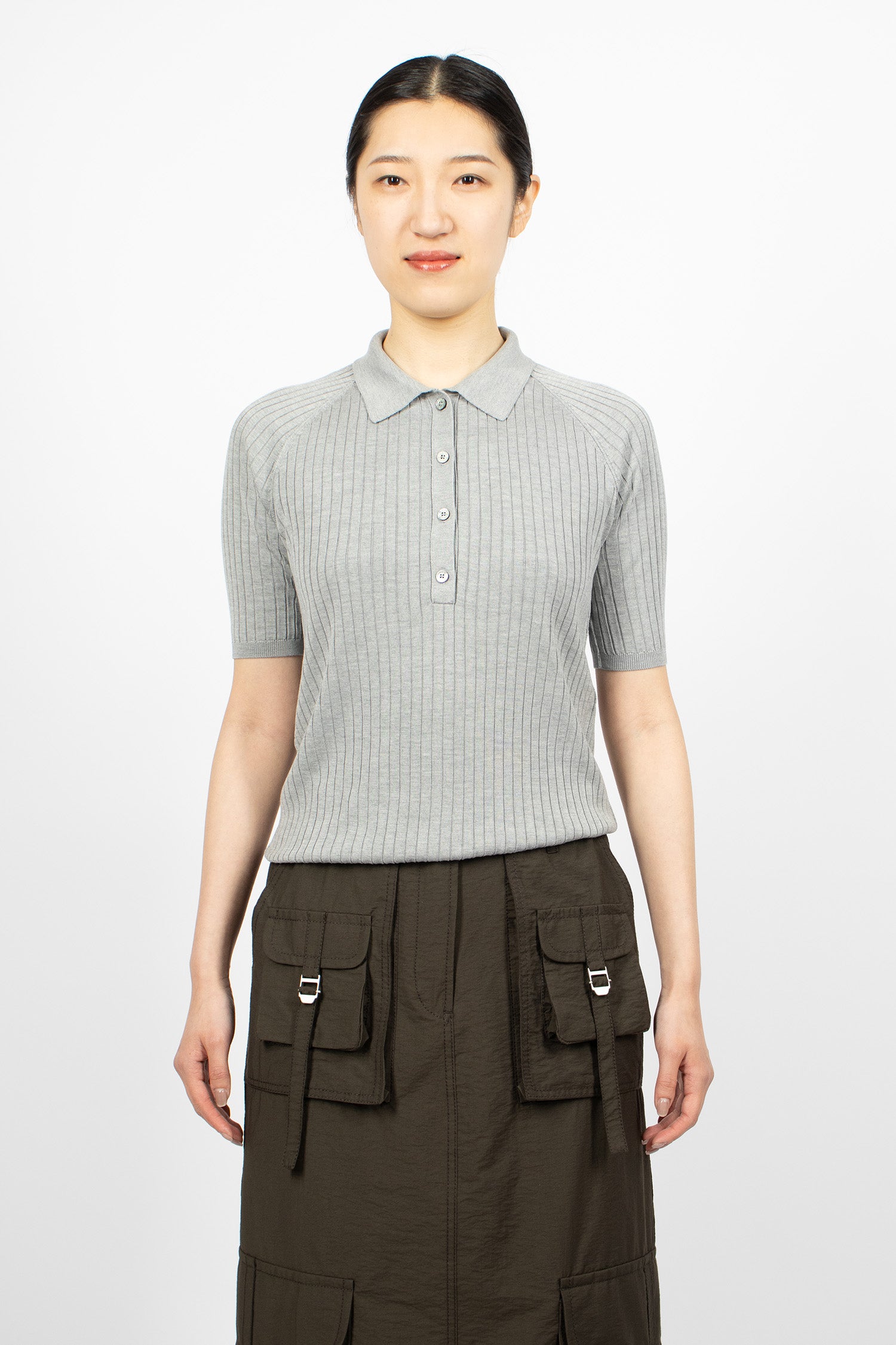 Polo Silk Knit T-Shirt Grey