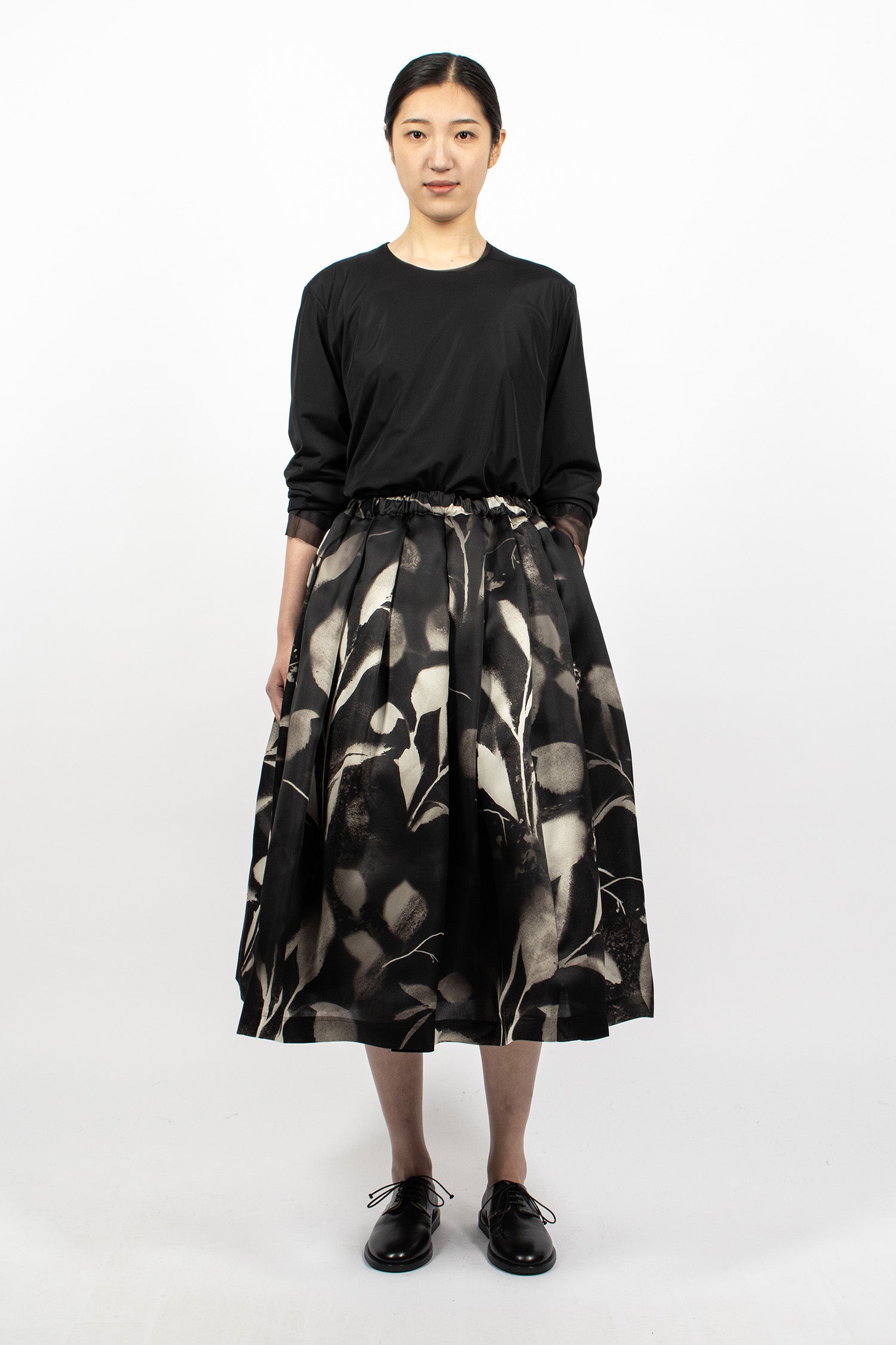 Layered Silk Twill Skirt Black/Off-White