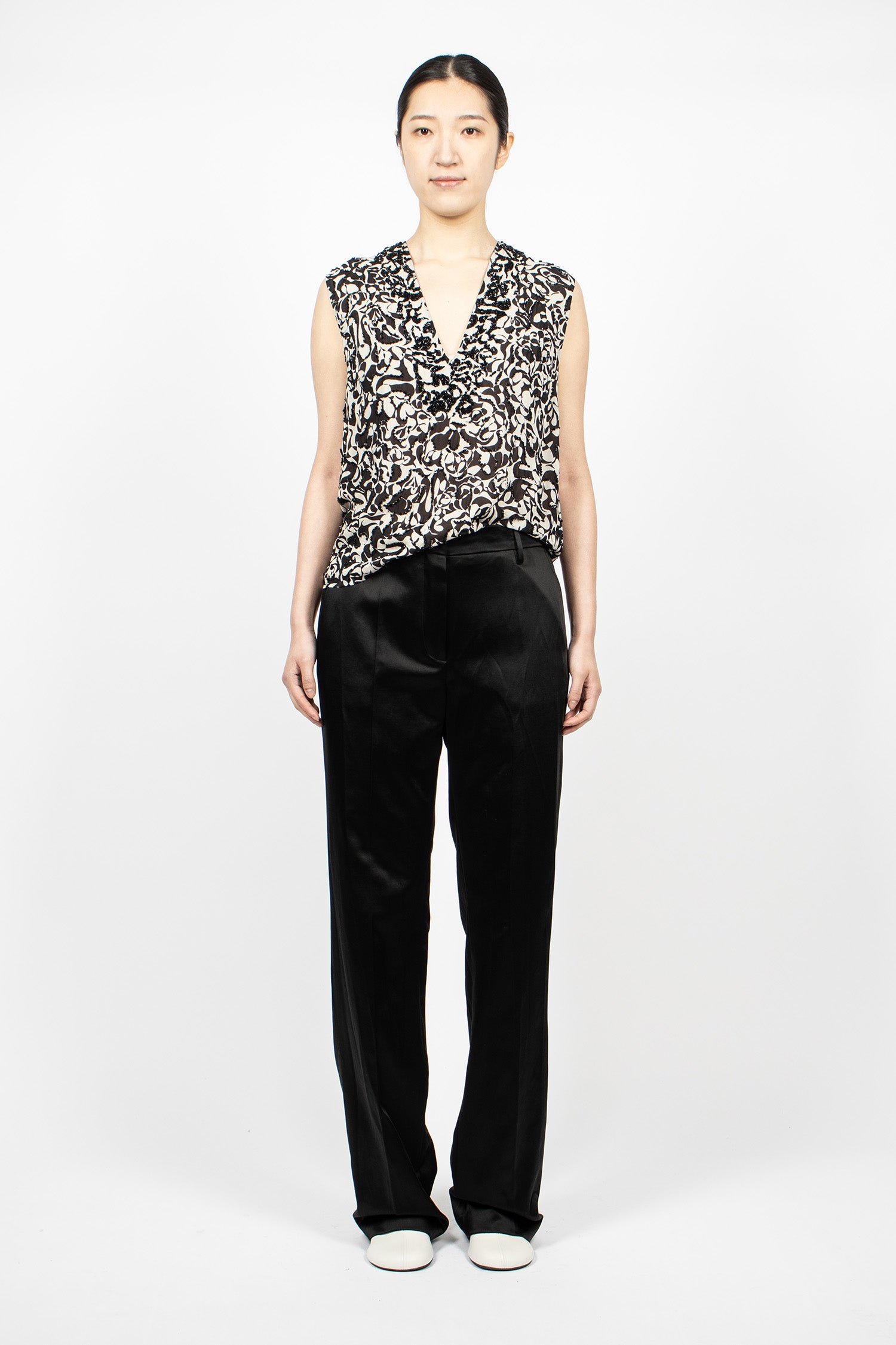 Straight Leg Satin Pants Black