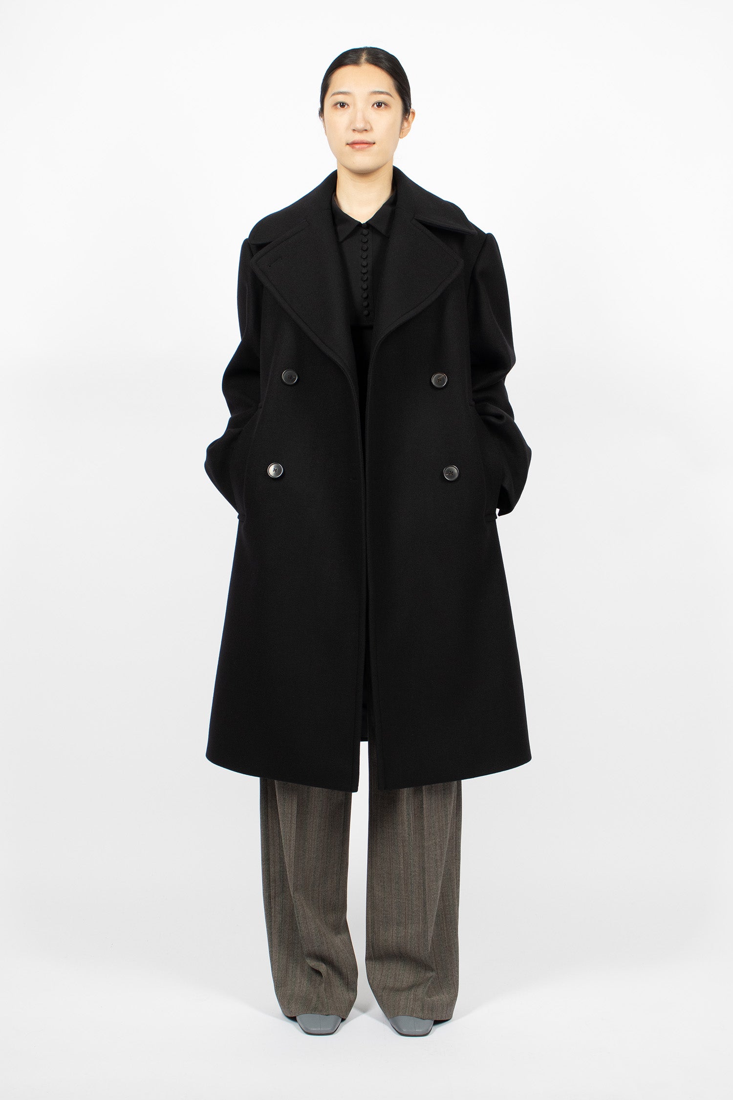 Double-Breasted Wool Coat Black