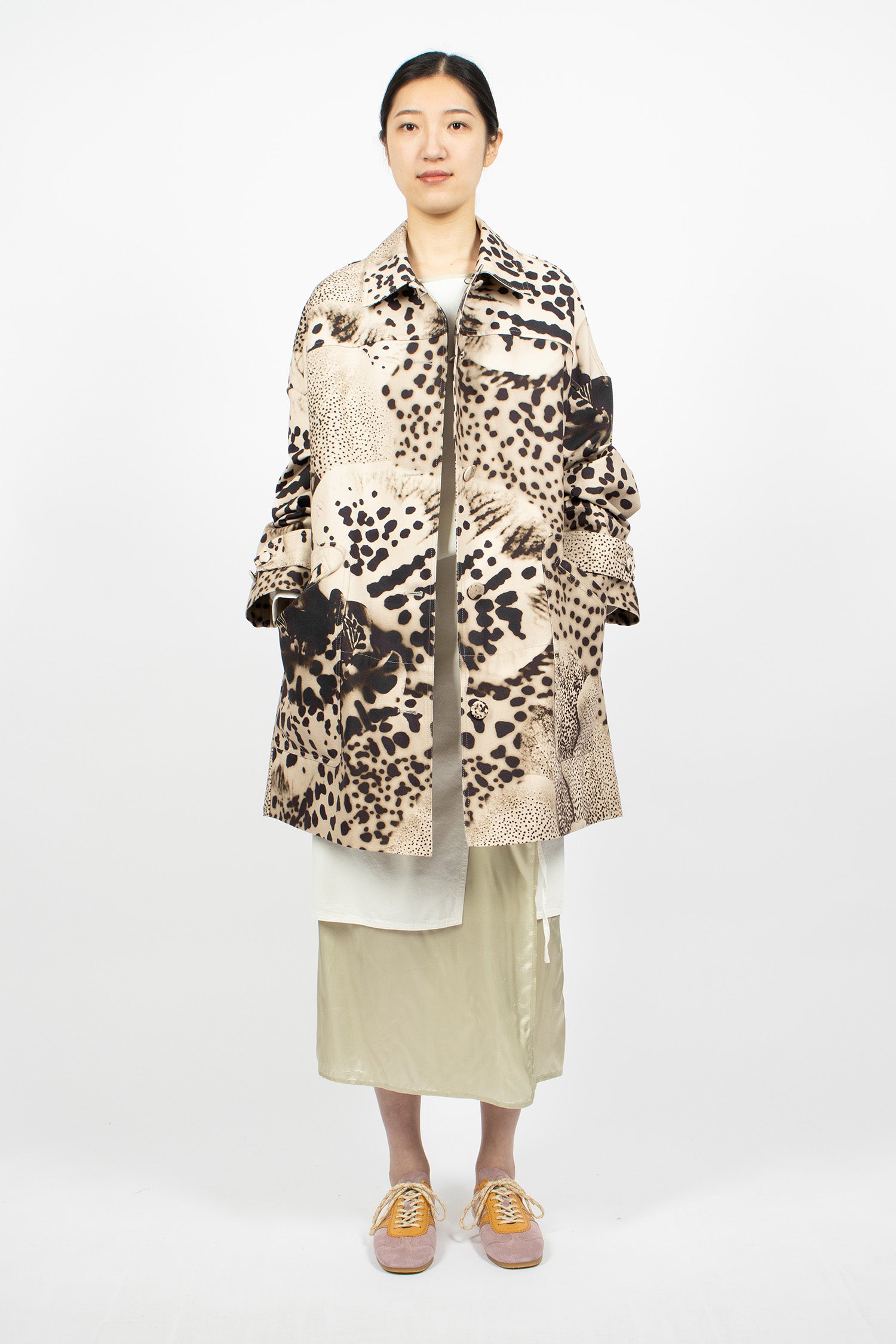Printed Canvas Coat Black