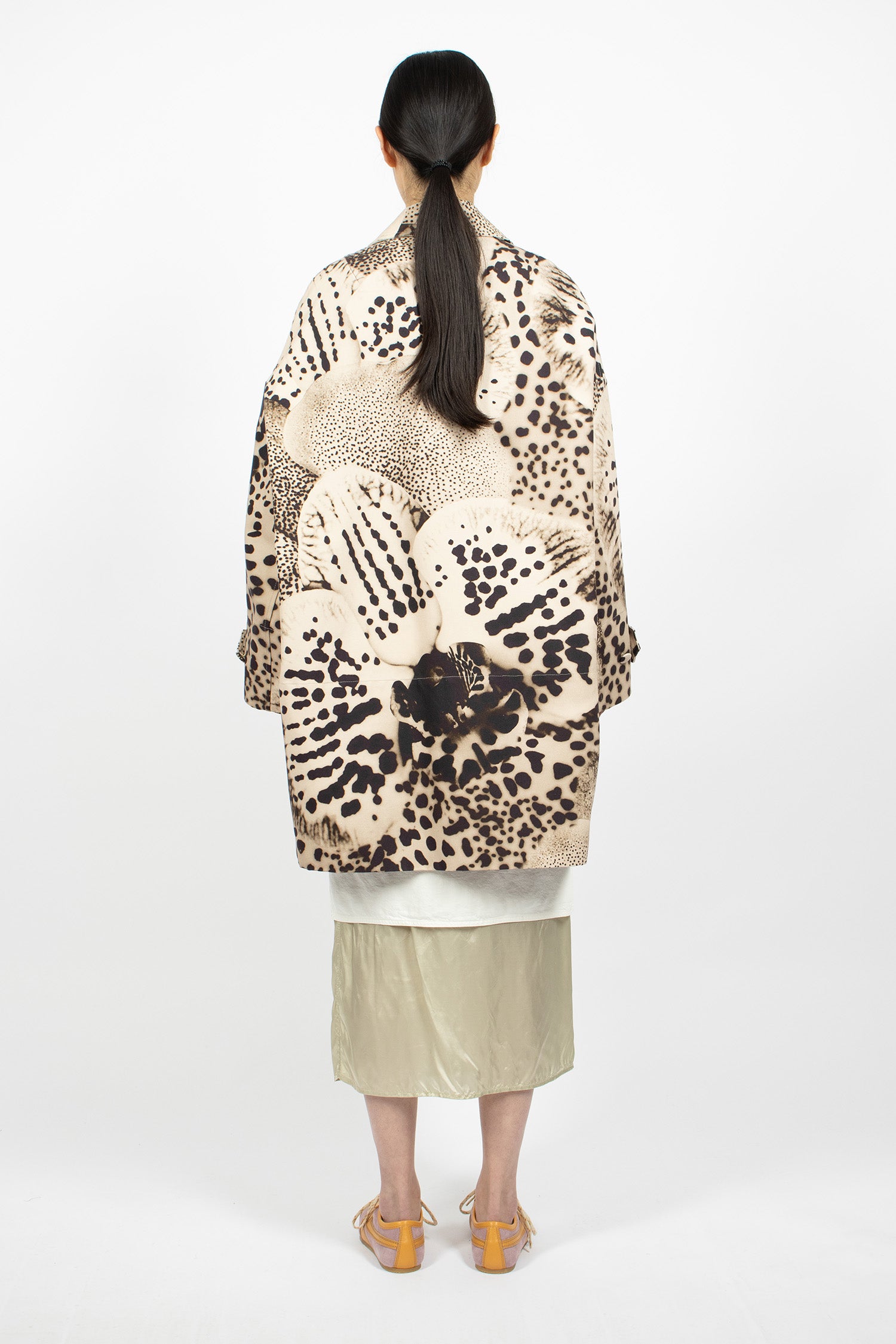 Printed Canvas Coat Black