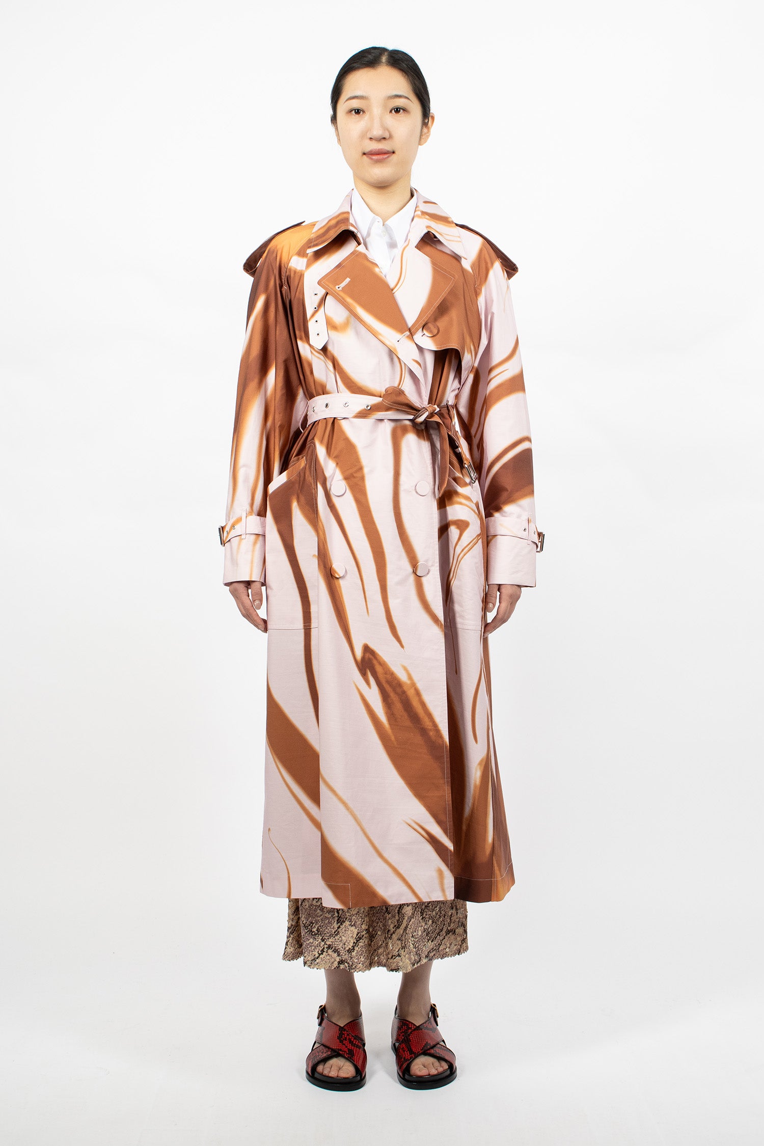 Printed Trench Coat Brown/Pink