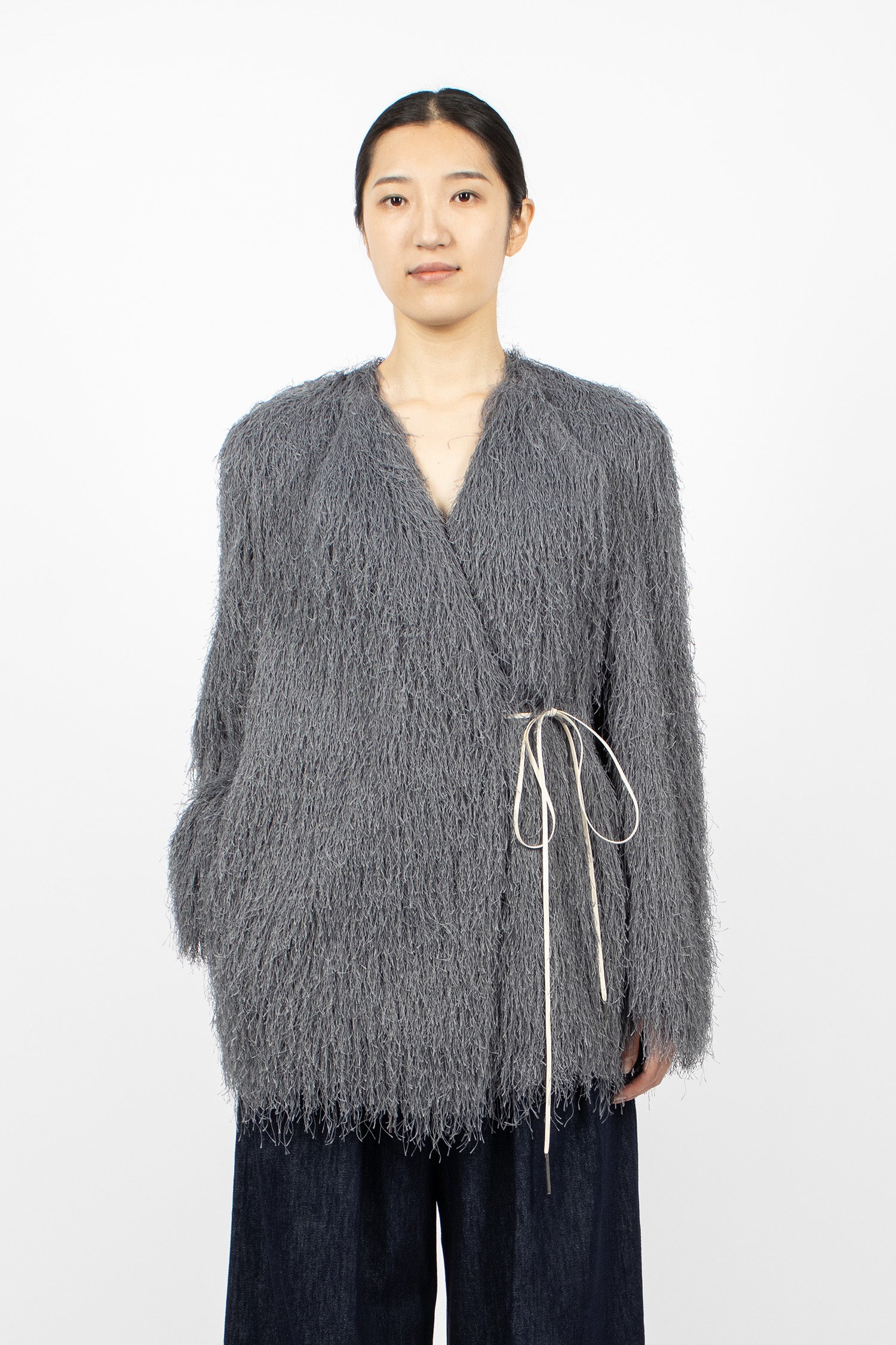 Fringed Short Coat Dark Grey