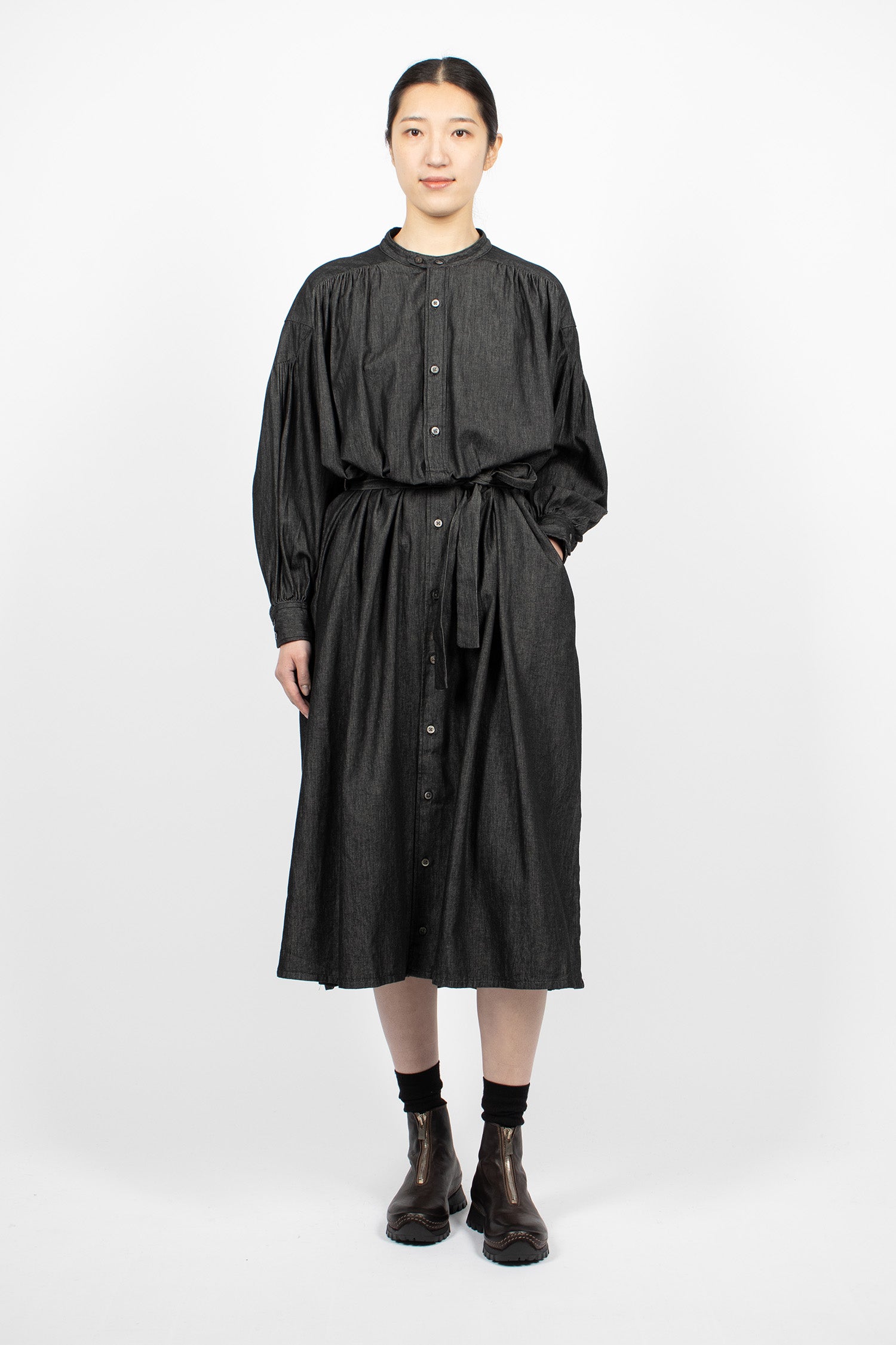 Banded Painter Dress Black Denim