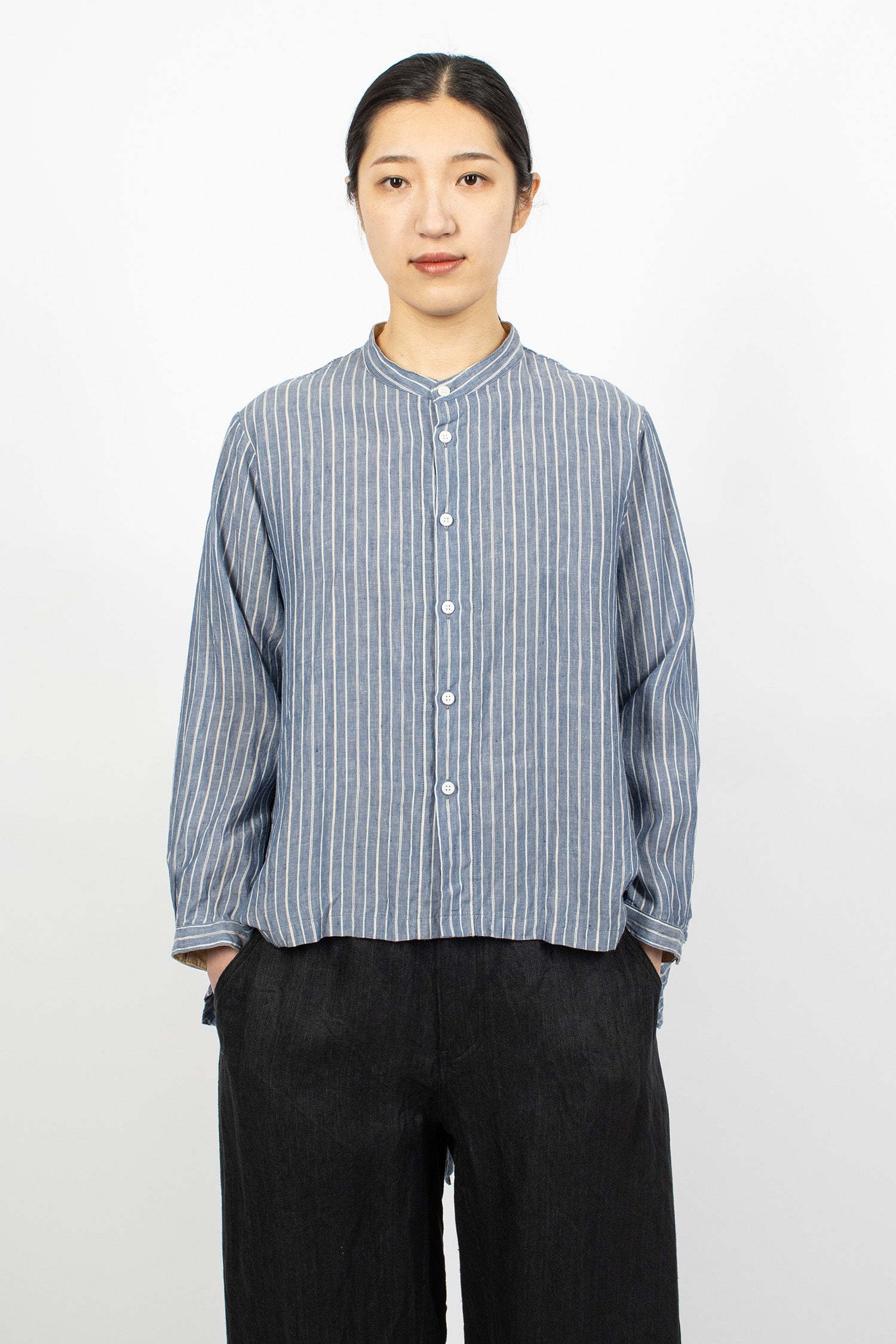 Stripe Drawstring Shirt Blue