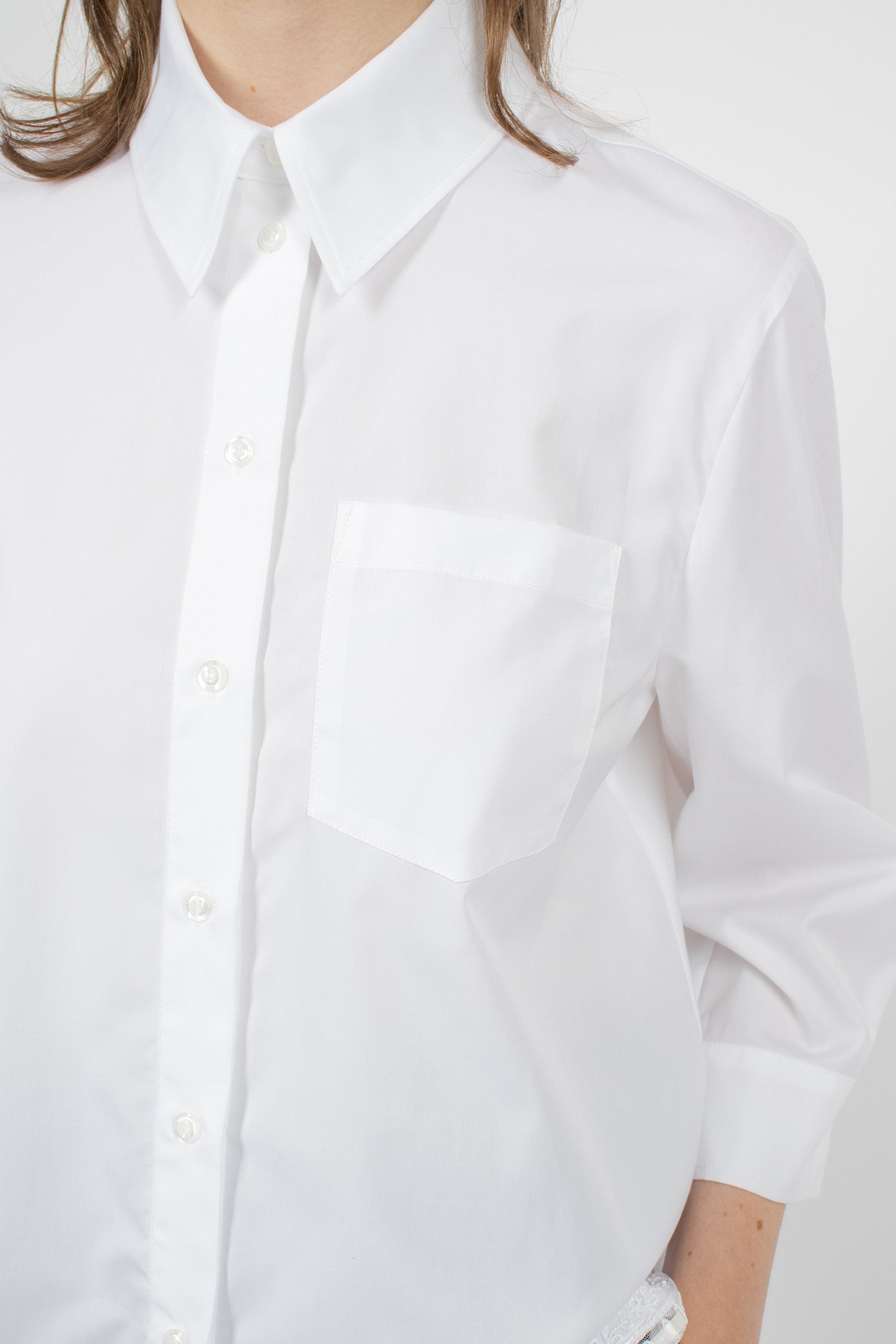 Cropped Ribbon Trim Masculine Shirt White