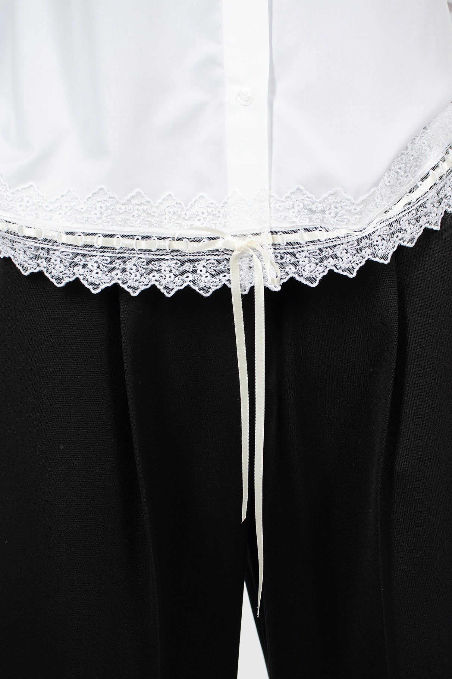 Cropped Ribbon Trim Masculine Shirt White