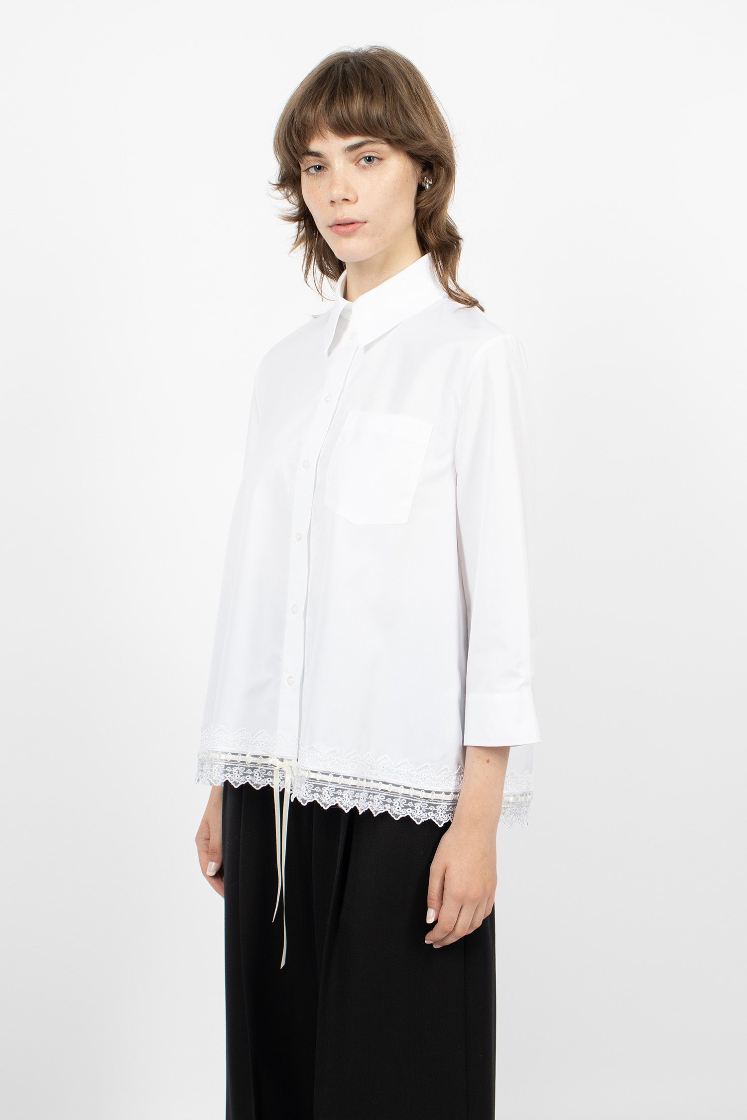 Cropped Ribbon Trim Masculine Shirt White