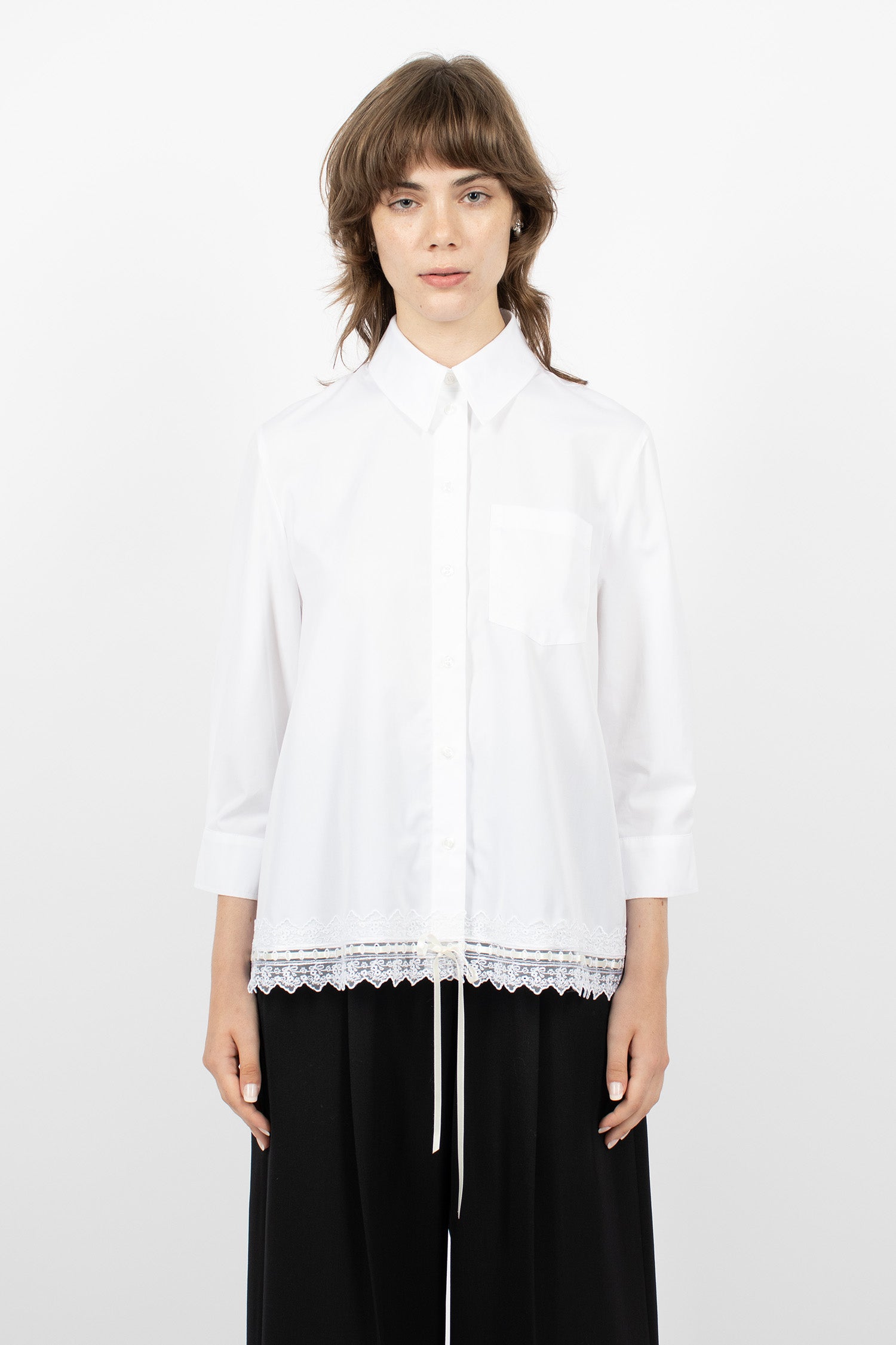 Cropped Ribbon Trim Masculine Shirt White