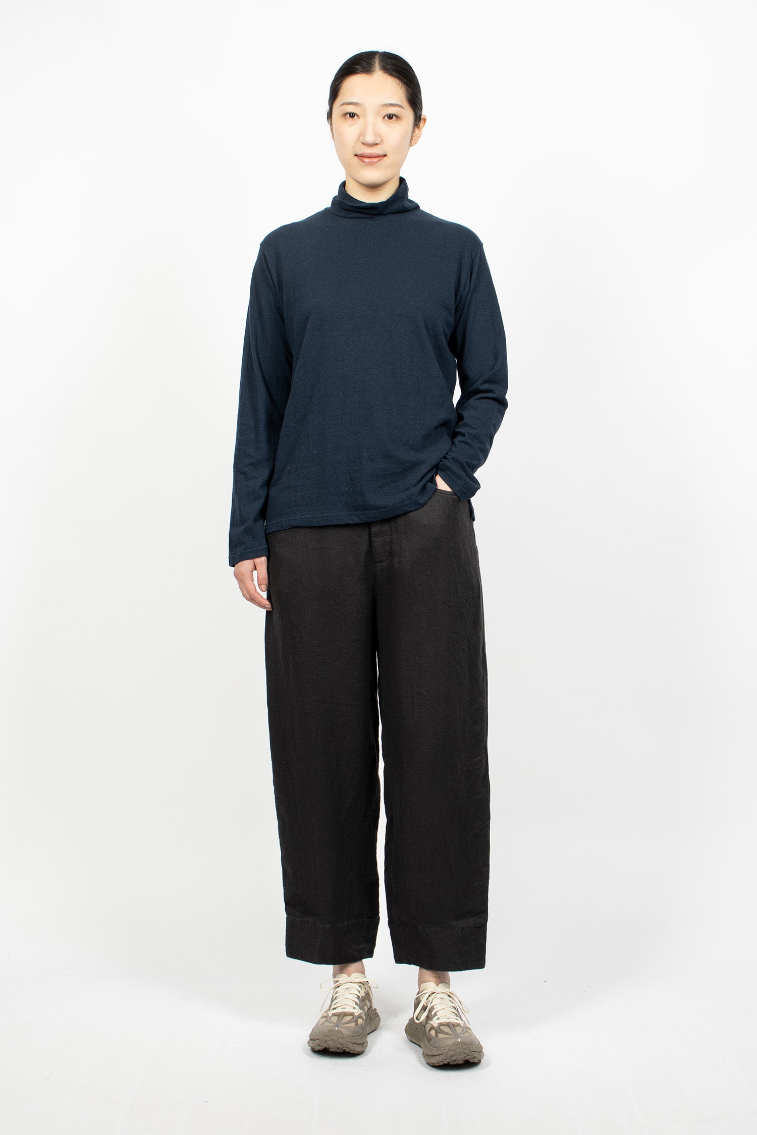 High Neck L/S T-Shirt Navy