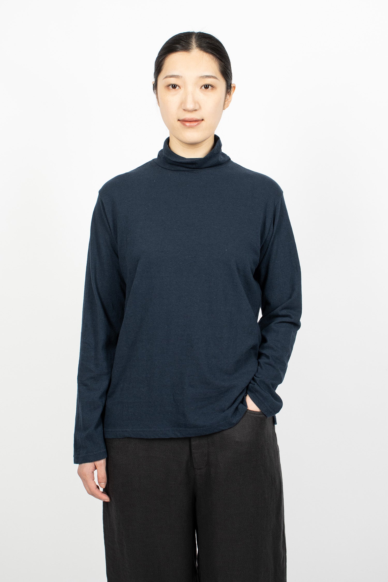 High Neck L/S T-Shirt Navy
