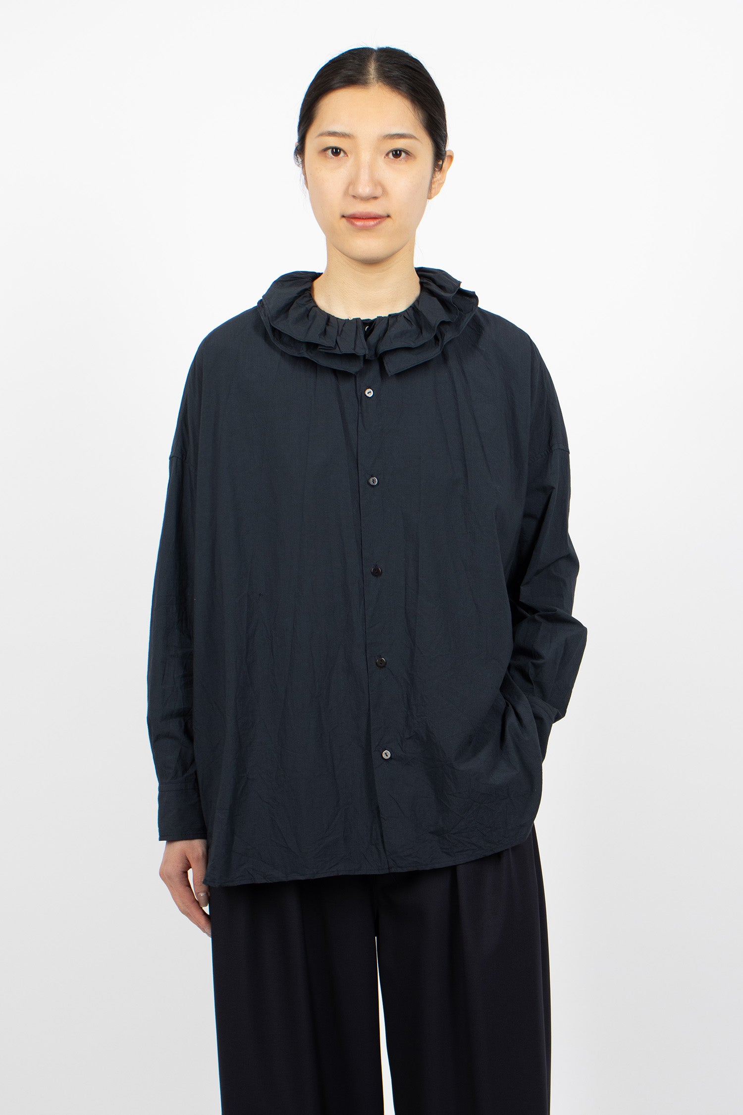 Ruffle Collar Baggy Shirt Navy