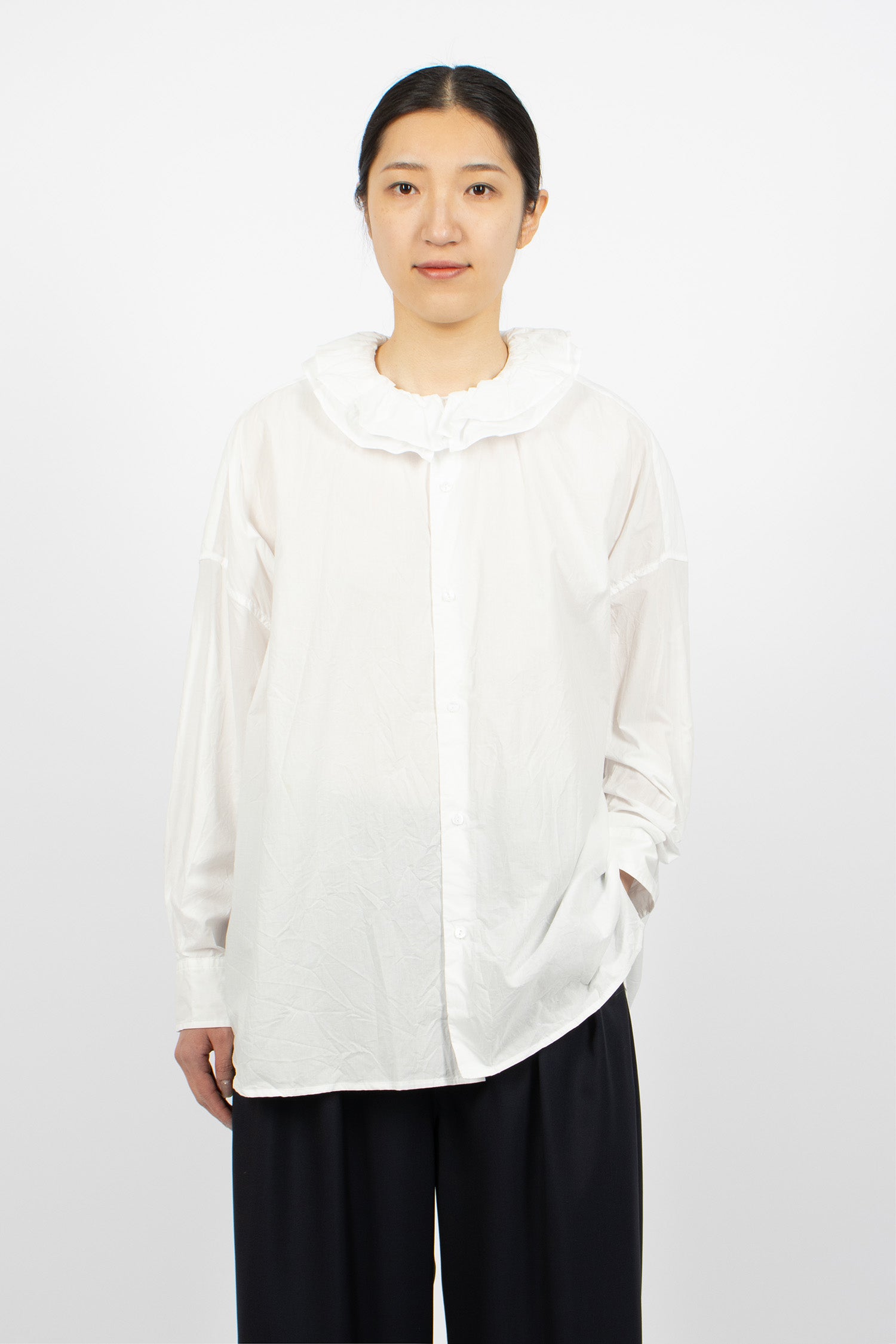 Ruffle Collar Baggy Shirt White