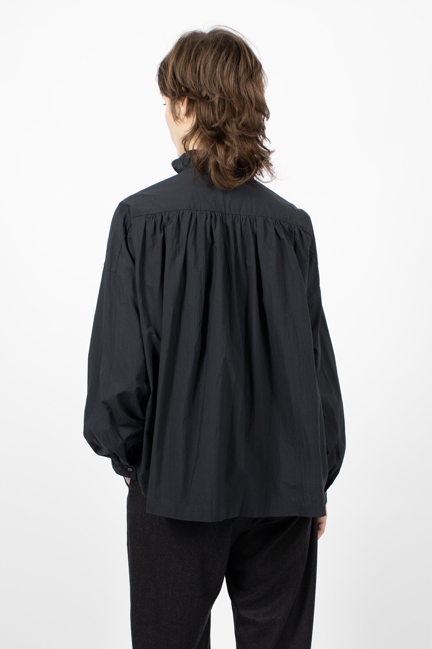 Lace Pin Tuck Ruffle Shirt Black Navy