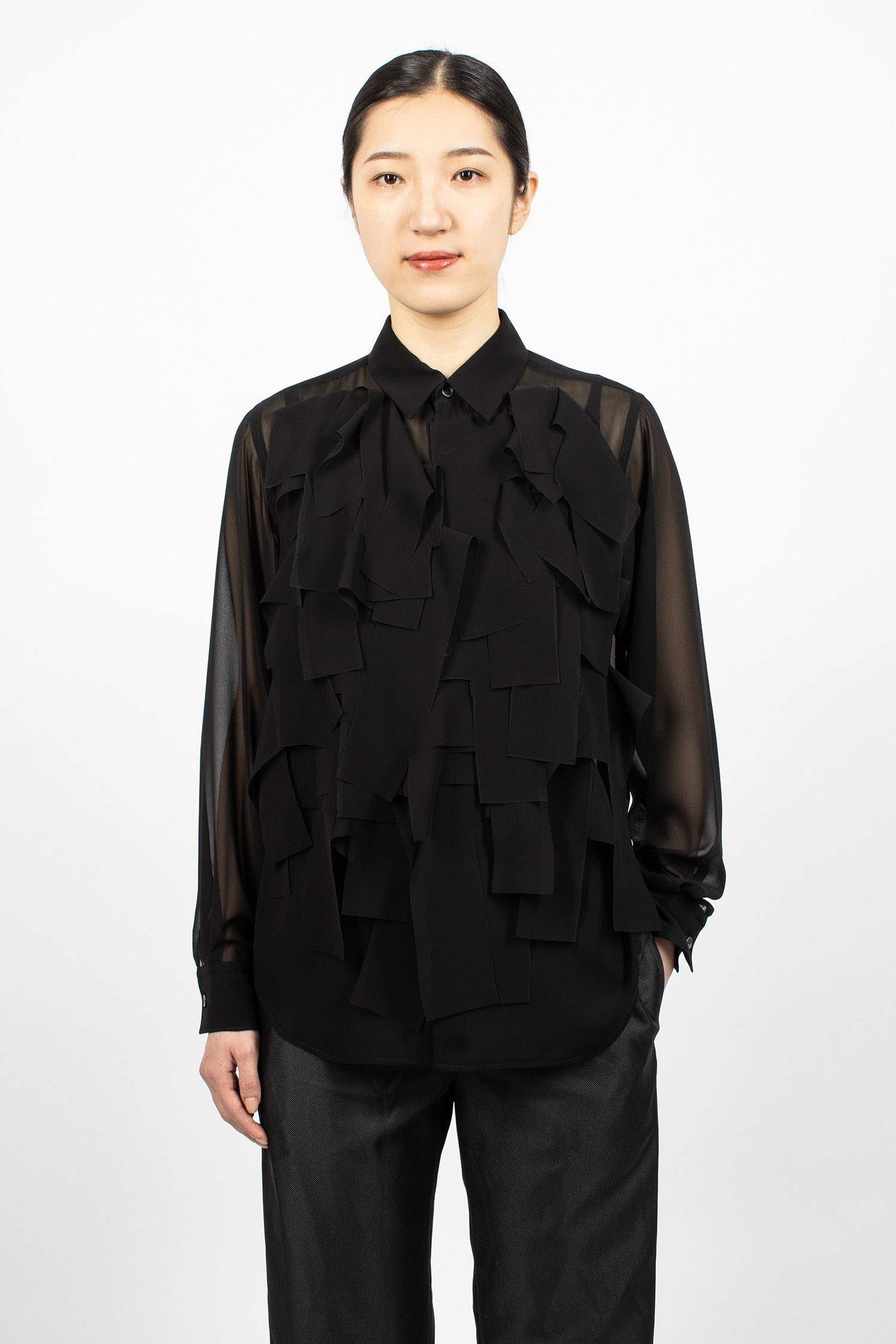 Sheer Frill Shirt Black