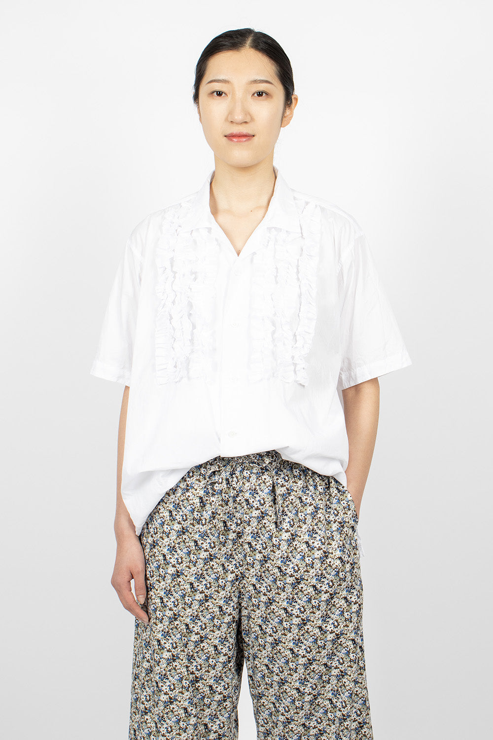 Short Sleeve Frill Shirt White